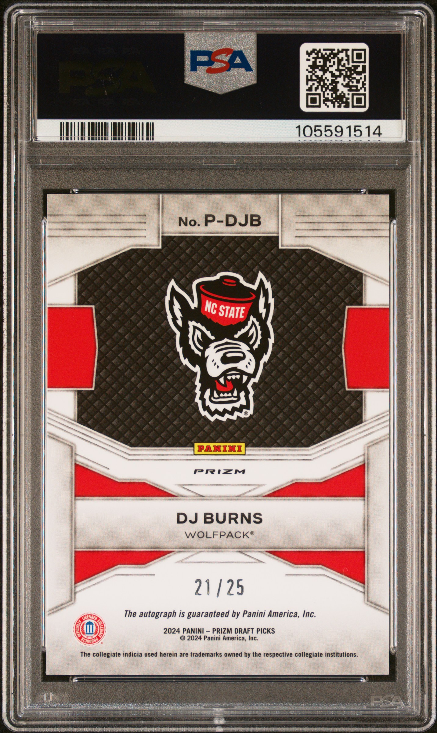 2024 Panini Prizm Draft Picks Penmanship Dj Burns #Pdjb (Penmanship-Mojo Prizm) Gem Mt 10 back