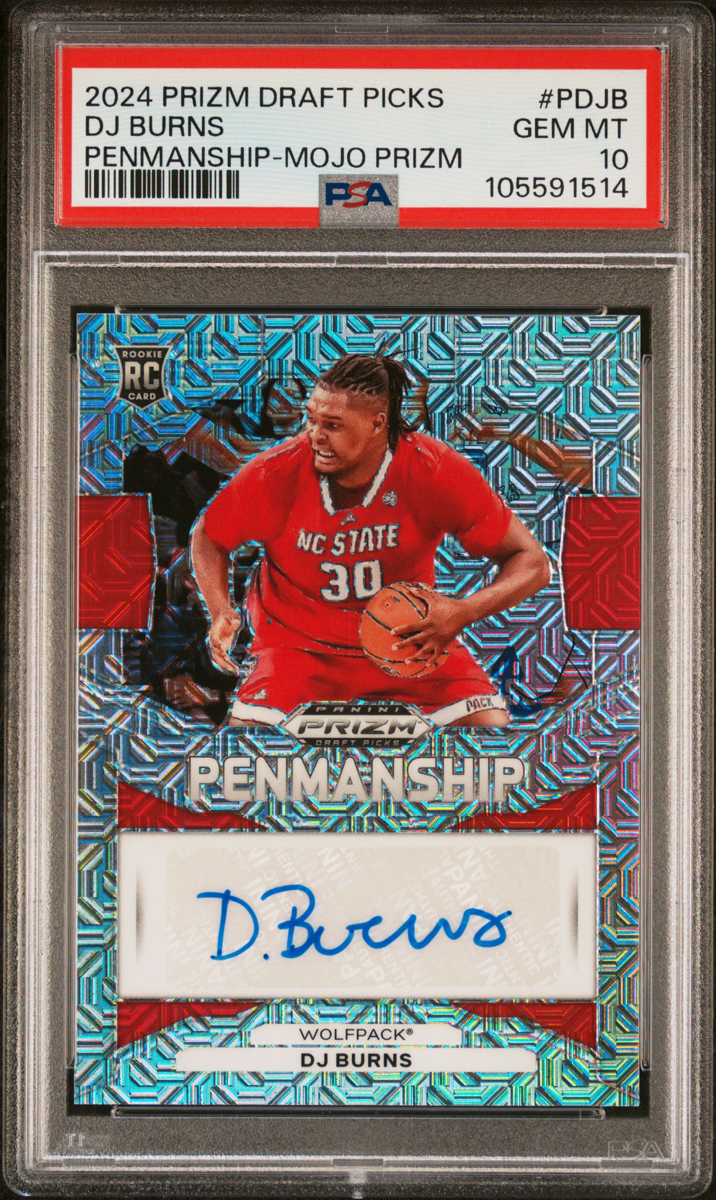 2024 Panini Prizm Draft Picks Penmanship Dj Burns #Pdjb (Penmanship-Mojo Prizm) Gem Mt 10 front