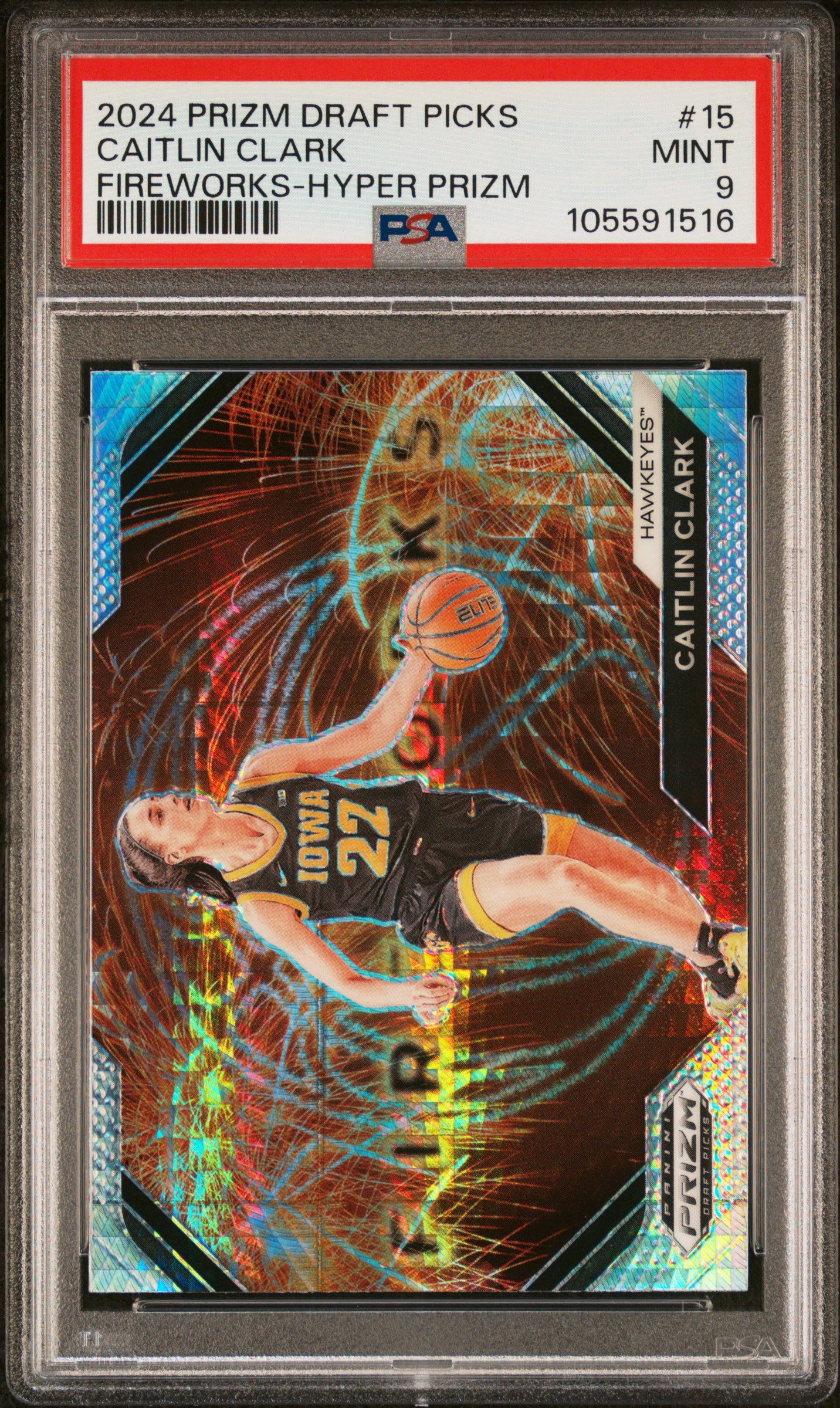 2024 Panini Prizm Draft Picks Fireworks Caitlin Clark #15 (Fireworks-Hyper Prizm) Mint 9 front