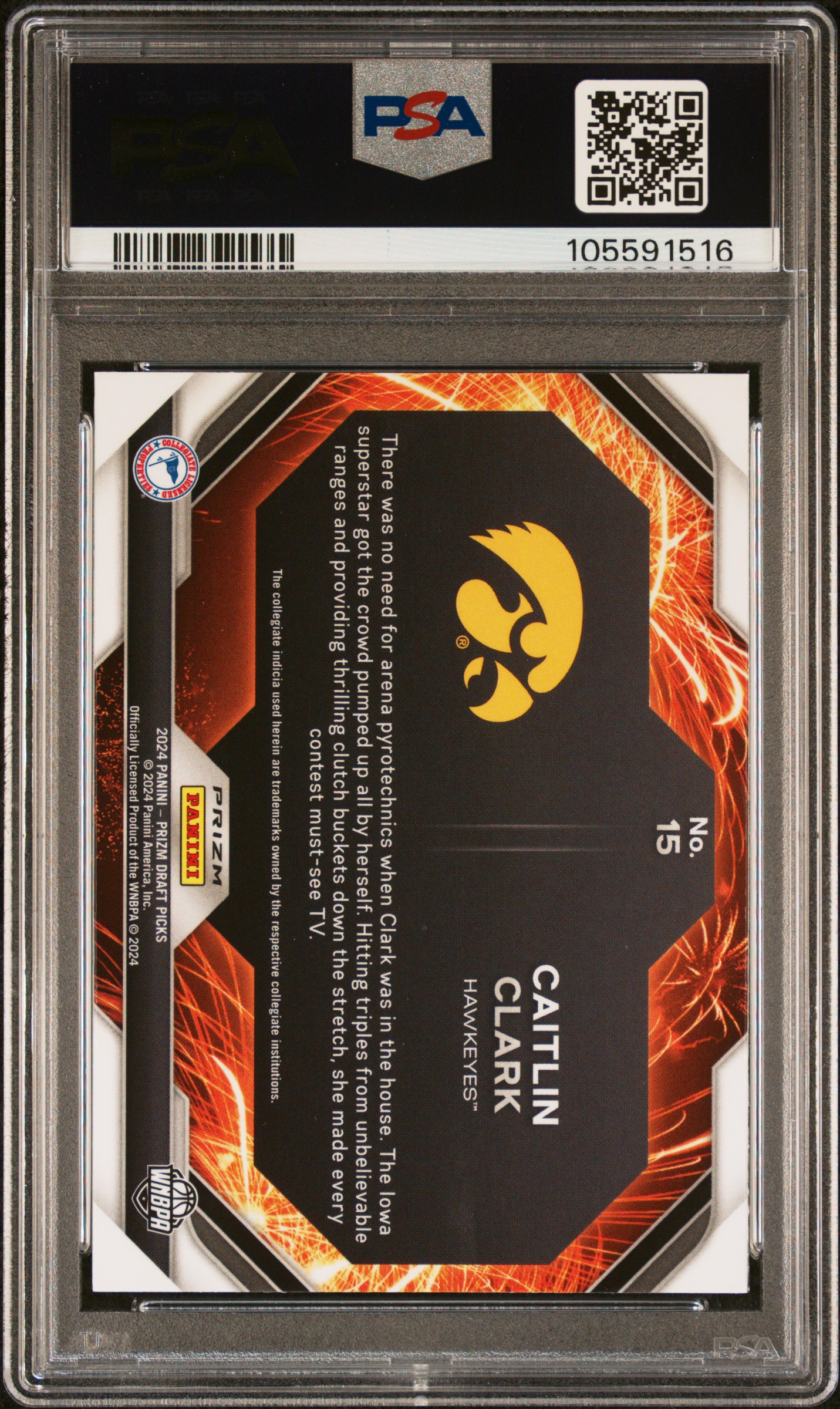 2024 Panini Prizm Draft Picks Fireworks Caitlin Clark #15 (Fireworks-Hyper Prizm) Mint 9 back