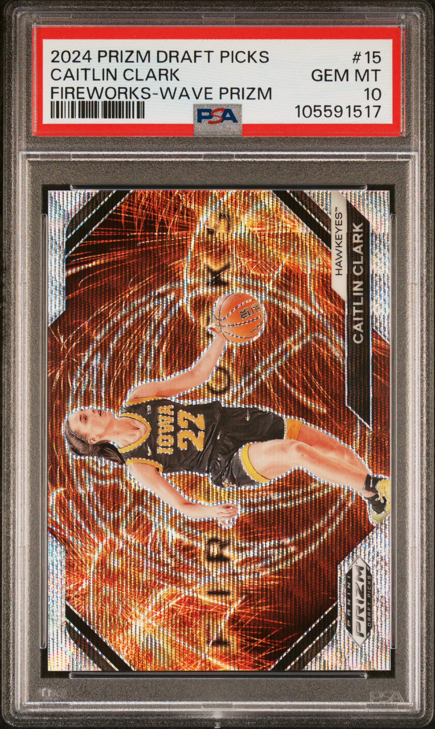 2024 Panini Prizm Draft Picks Fireworks Caitlin Clark #15 (Fireworks-Wave) Gem Mt 10 front