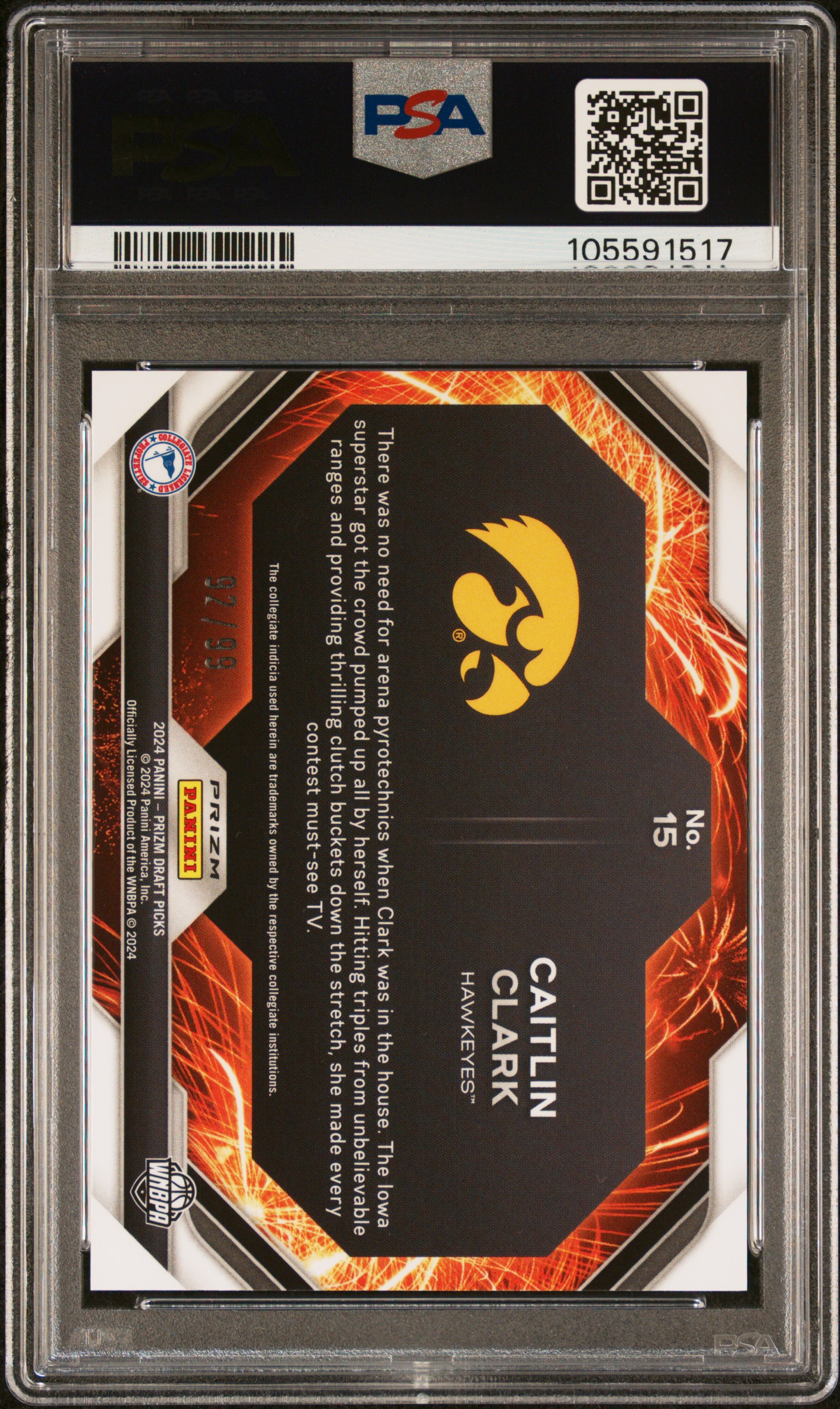 2024 Panini Prizm Draft Picks Fireworks Caitlin Clark #15 (Fireworks-Wave) Gem Mt 10 back