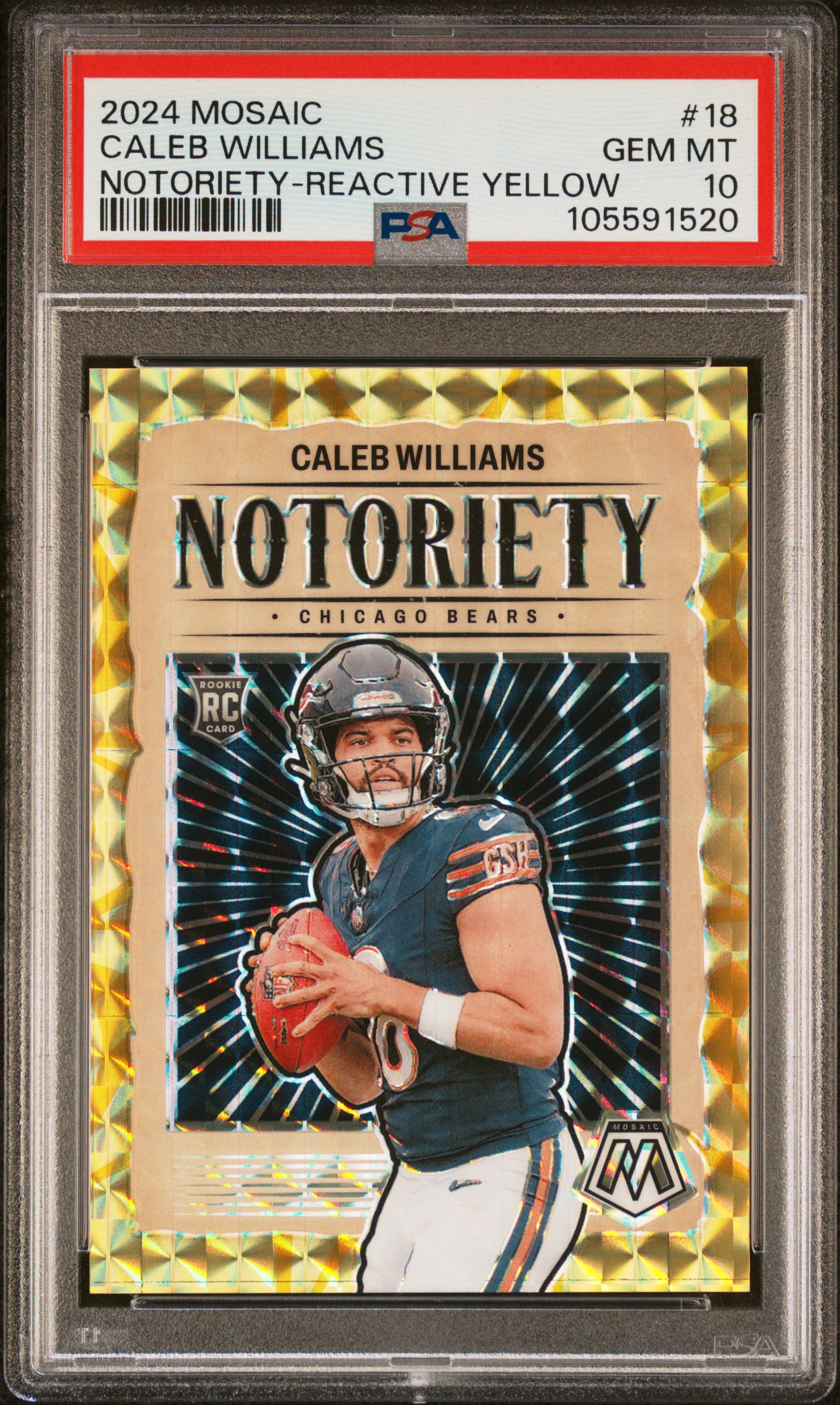 2024 Panini Mosaic Notoriety Caleb Williams #18 (Notoriety-Reactive Yellow) Gem Mt 10 front