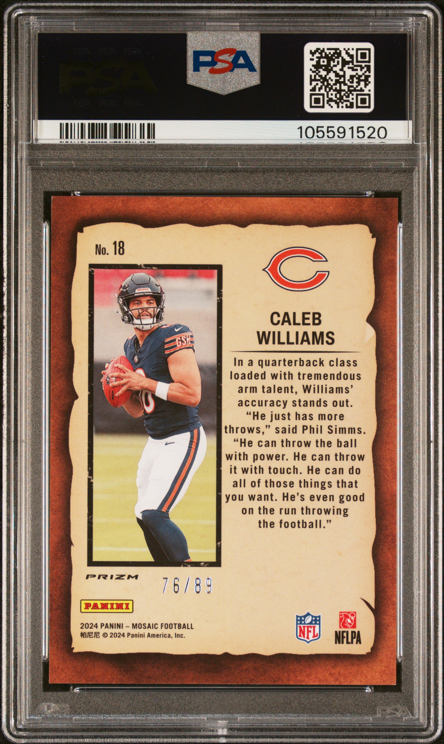 2024 Panini Mosaic Notoriety Caleb Williams #18 (Notoriety-Reactive Yellow) Gem Mt 10 back