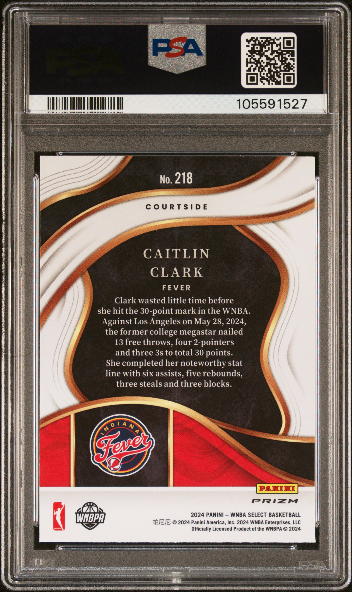 2024 Panini Select Wnba Caitlin Clark #218 (Pink Ice) Gem Mt 10 back