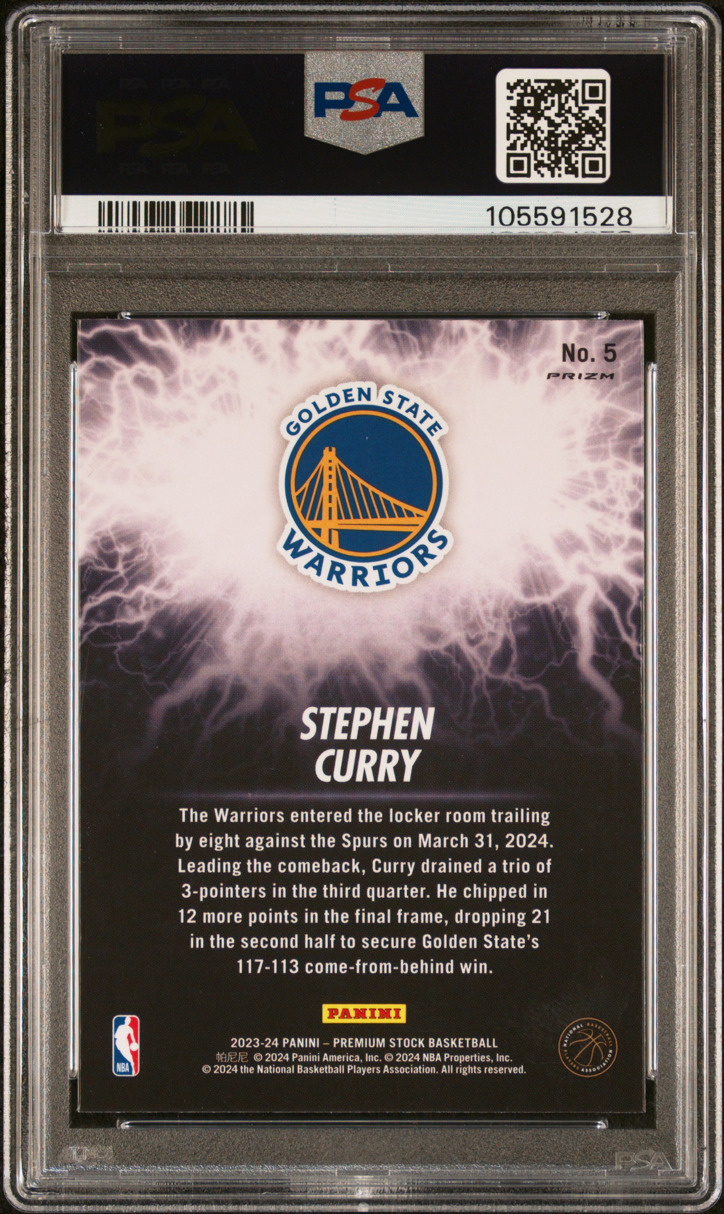 2023 Panini Hoops Premium Stock High Voltage Stephen Curry #5 Gem Mt 10 back