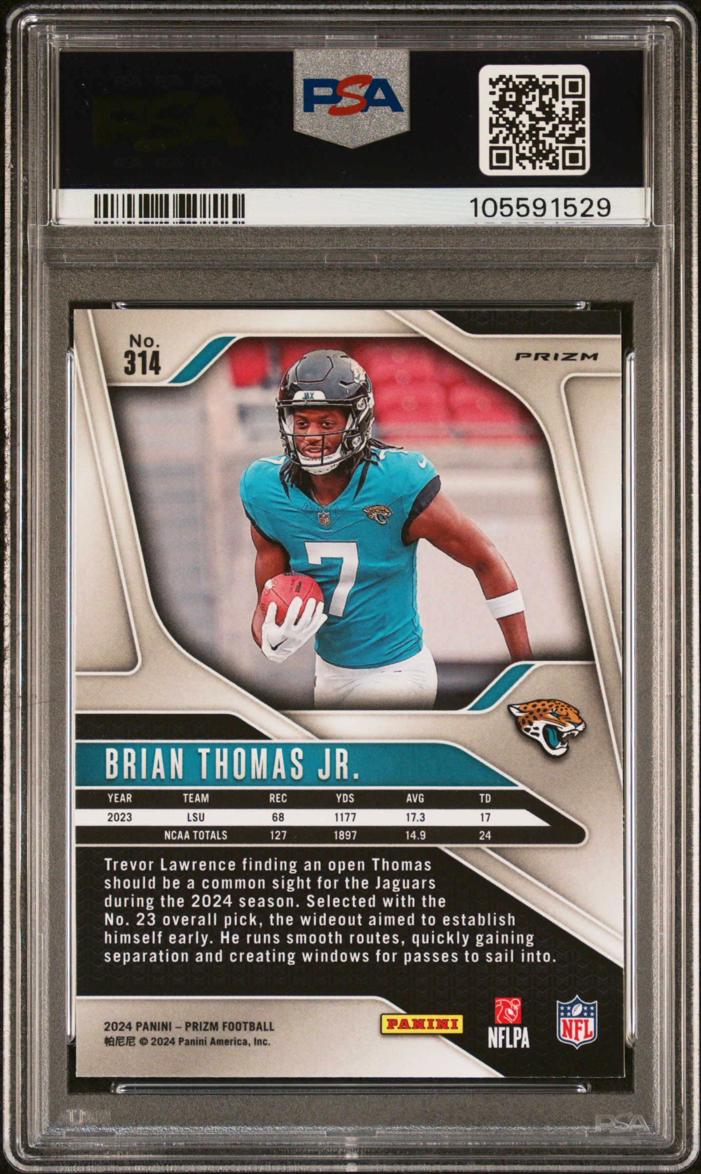 2024 Panini Prizm Brian Thomas Jr. #314 (Red/White/Blue Prizm) Mint 9 back