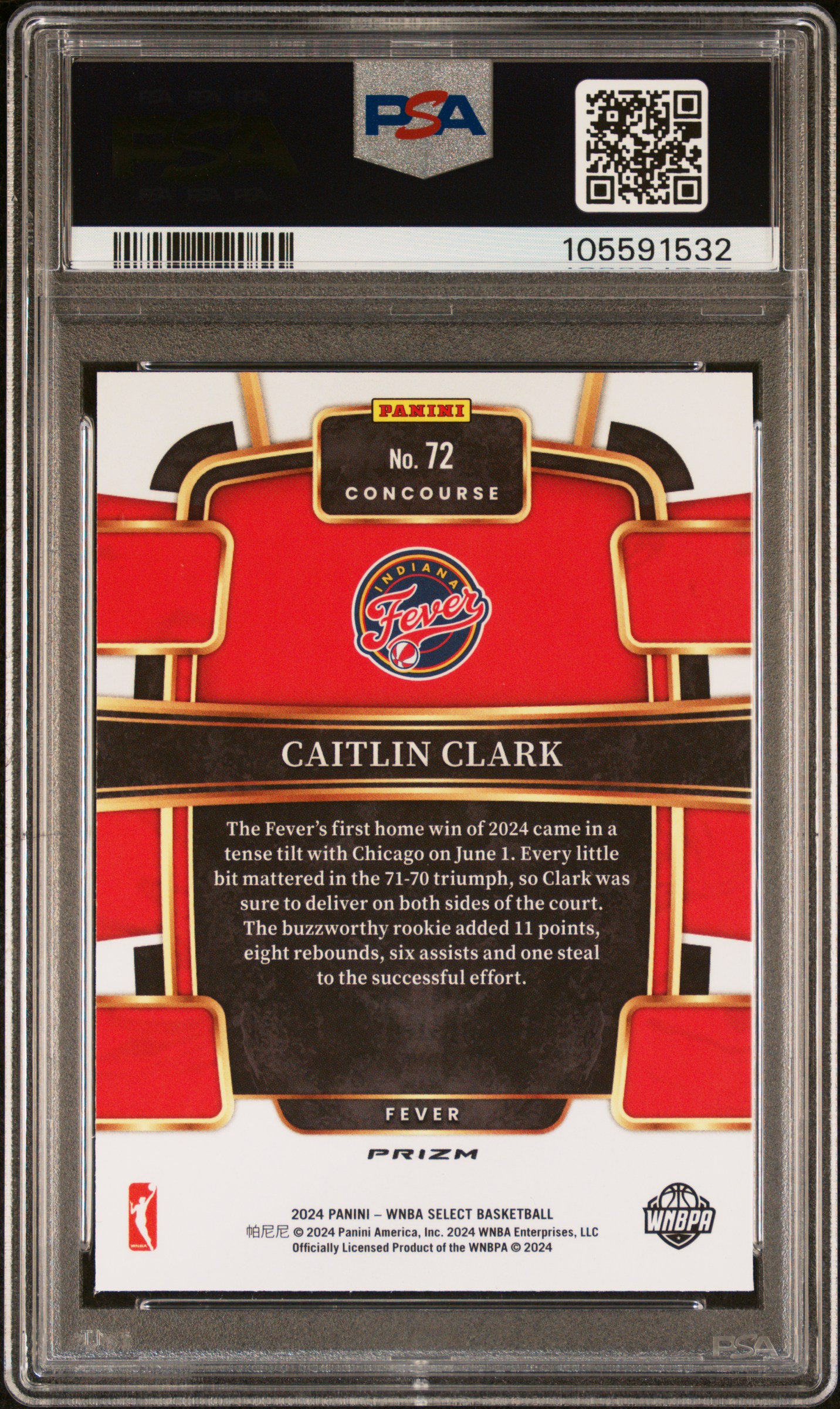 2024 Panini Select Wnba Caitlin Clark #72 (Silver Prizm) Gem Mt 10 back