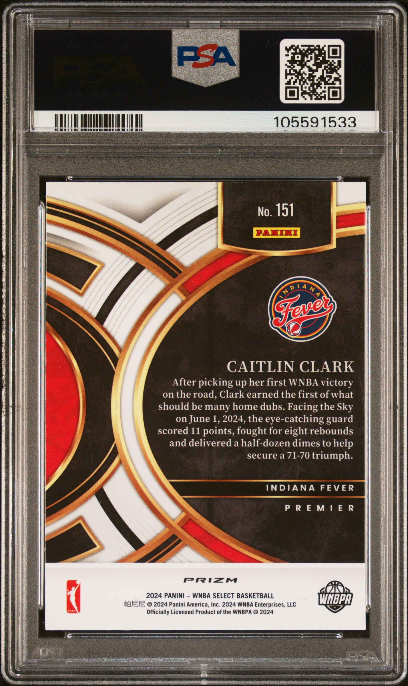 2024 Panini Select Wnba Caitlin Clark #151 (Red Ice) Gem Mt 10 back