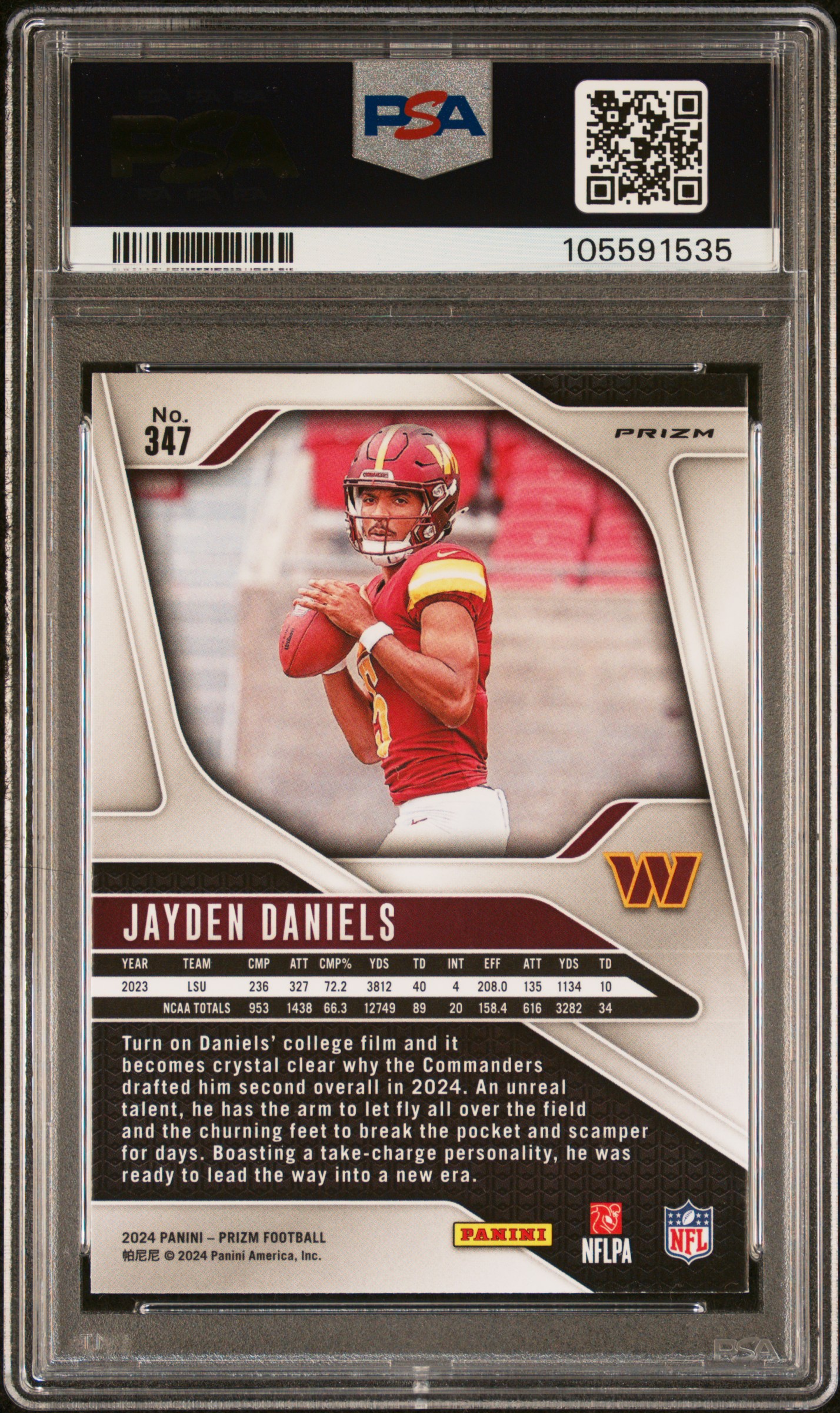 2024 Panini Prizm Jayden Daniels #347 (Disco Prizm) Mint 9 back