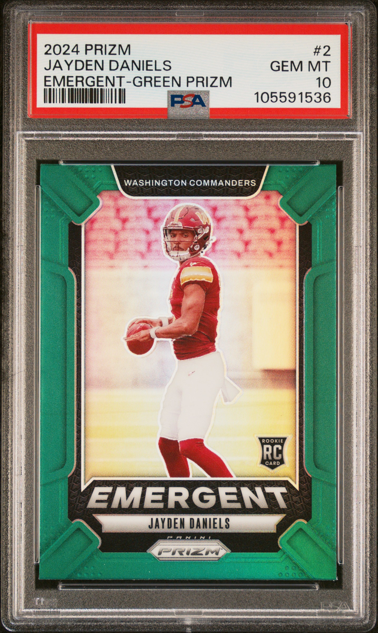 2024 Panini Prizm Emergent Jayden Daniels #2 (Emergent-Green Prizm) Gem Mt 10 front