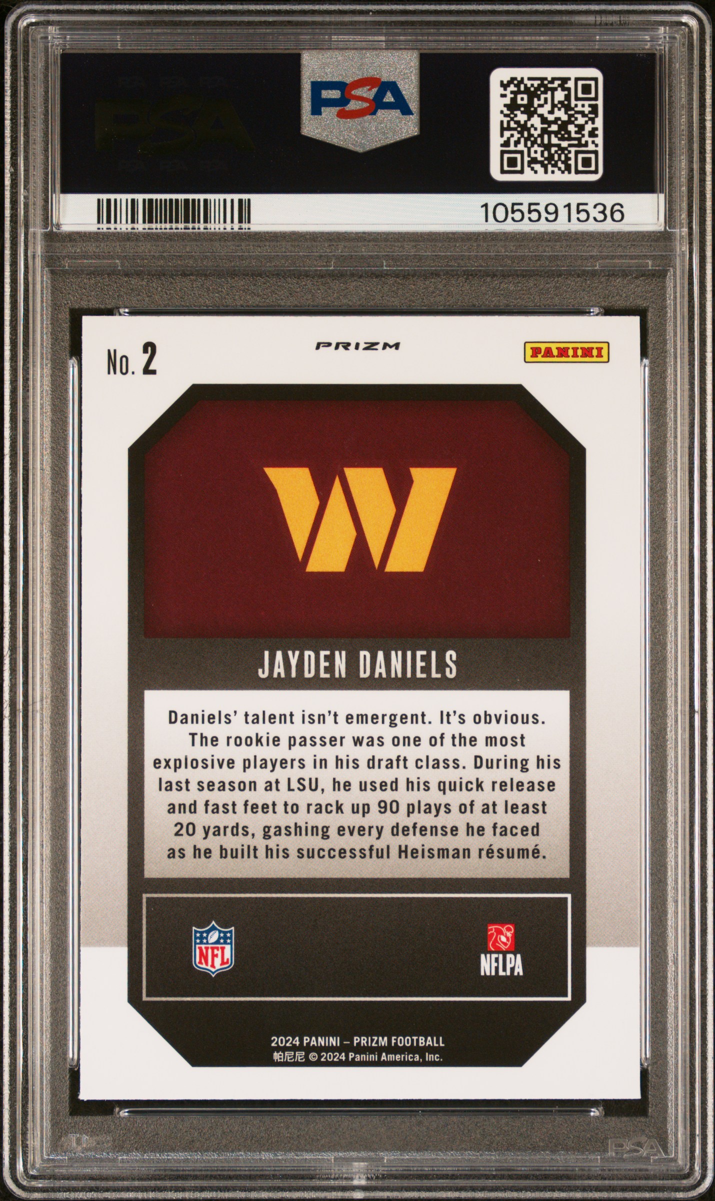 2024 Panini Prizm Emergent Jayden Daniels #2 (Emergent-Green Prizm) Gem Mt 10 back