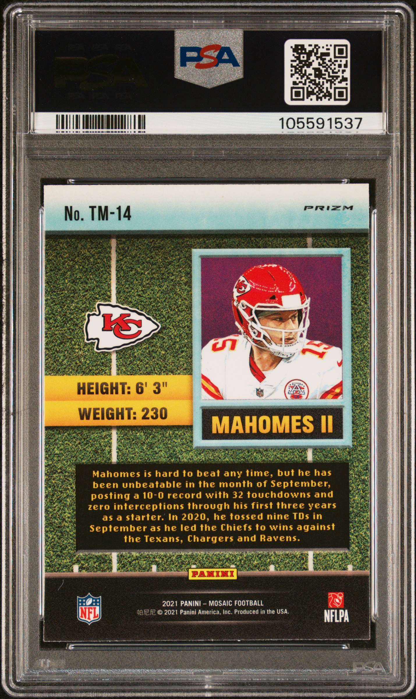 2021 Panini Mosaic Touchdown Masters Patrick Mahomes Ii #Tm-14 (Td Masters-Green Mosaic) Mint 9 back