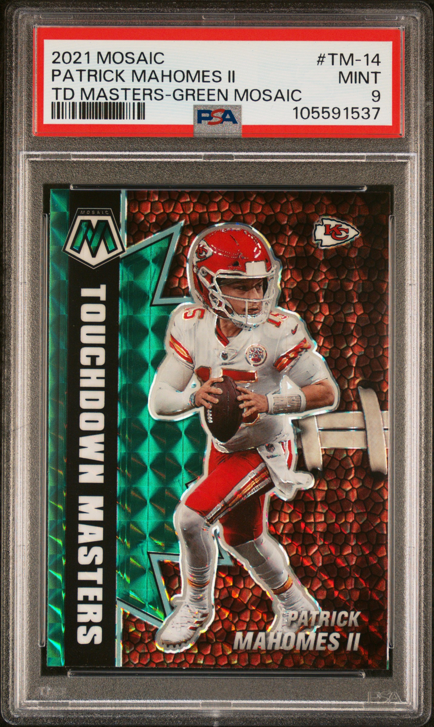2021 Panini Mosaic Touchdown Masters Patrick Mahomes Ii #Tm-14 (Td Masters-Green Mosaic) Mint 9 front