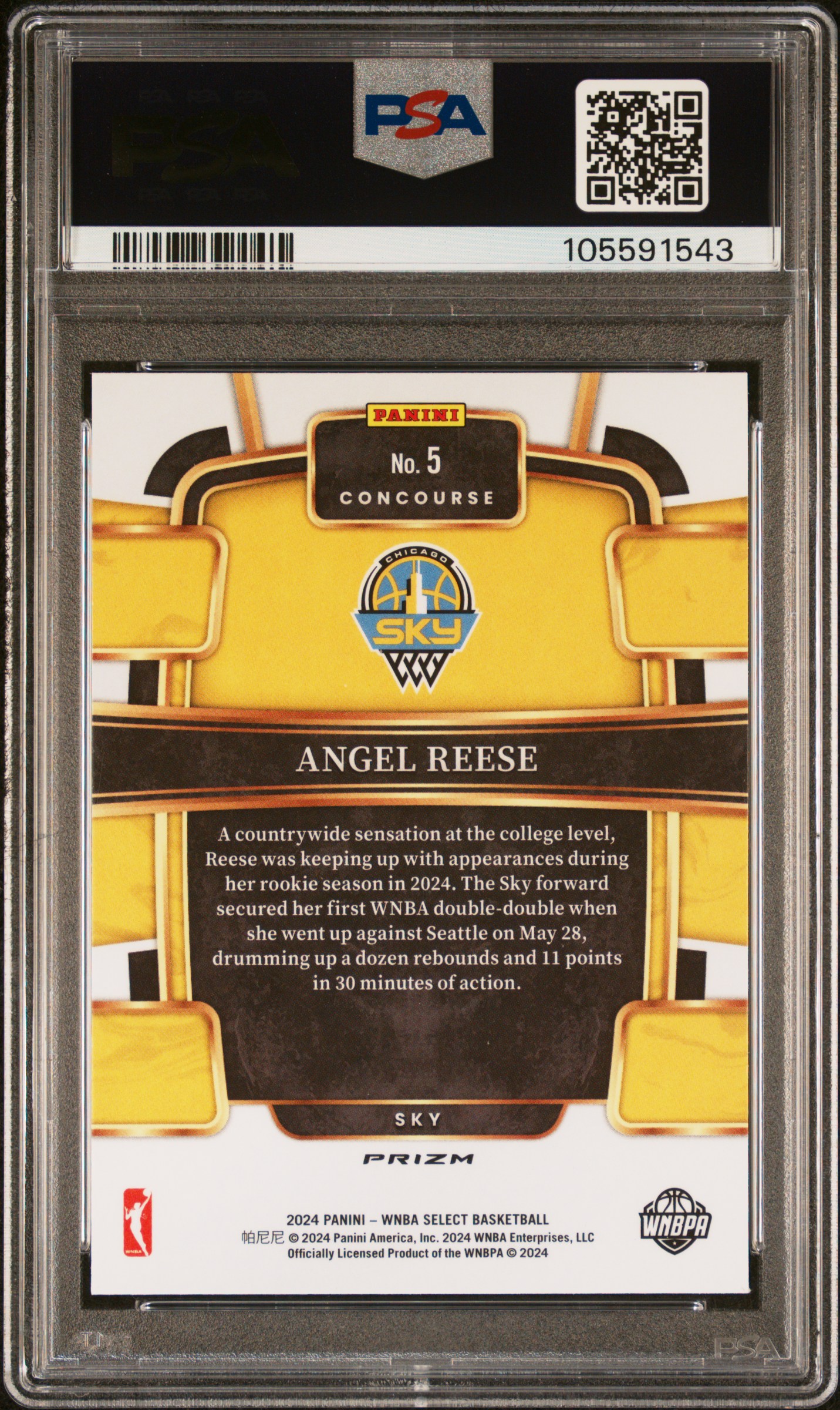 2024 Panini Select Wnba Angel Reese #5 (Red Ice) Gem Mt 10 back