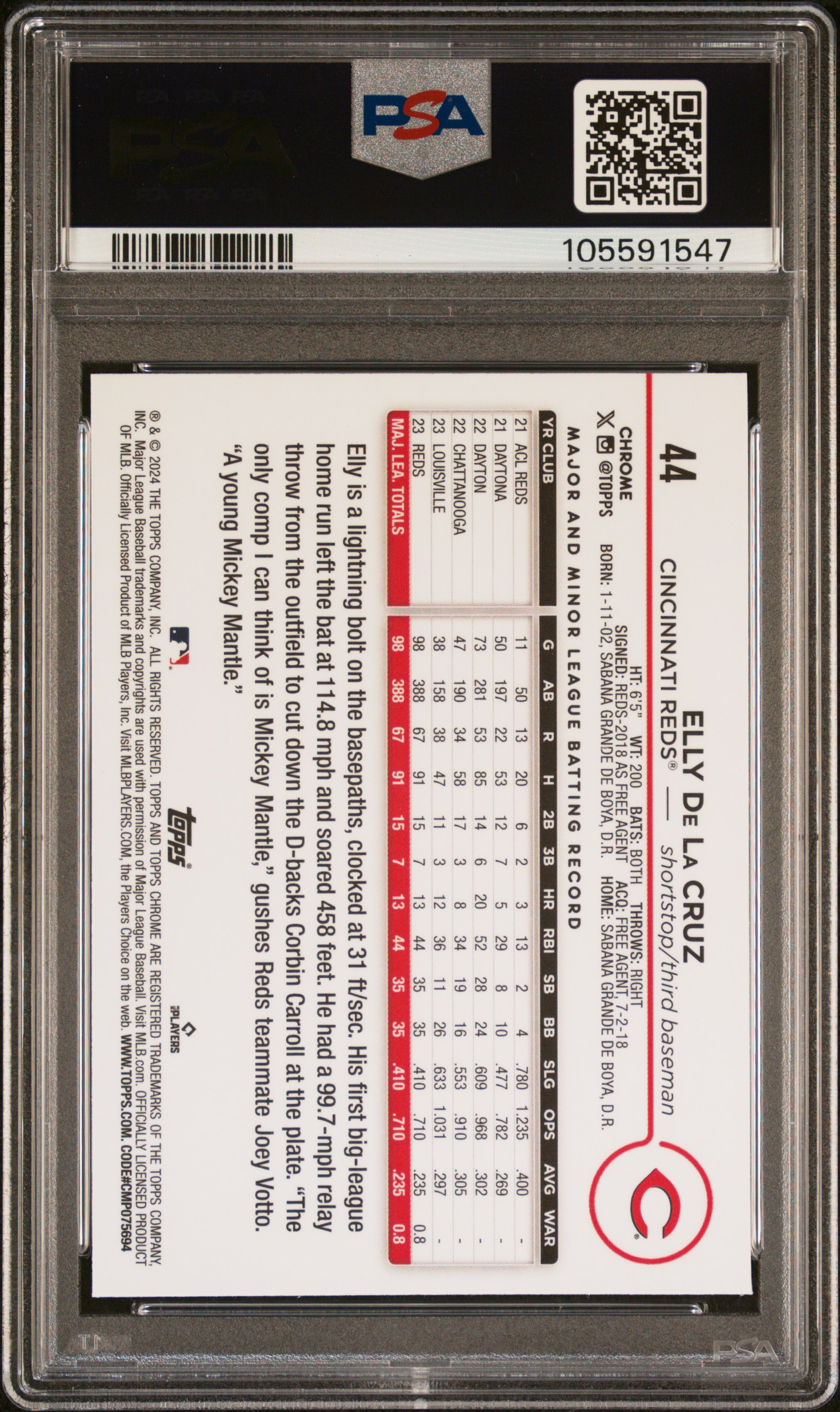 2024 Topps Chrome Elly De La Cruz #44 Gem Mt 10 back