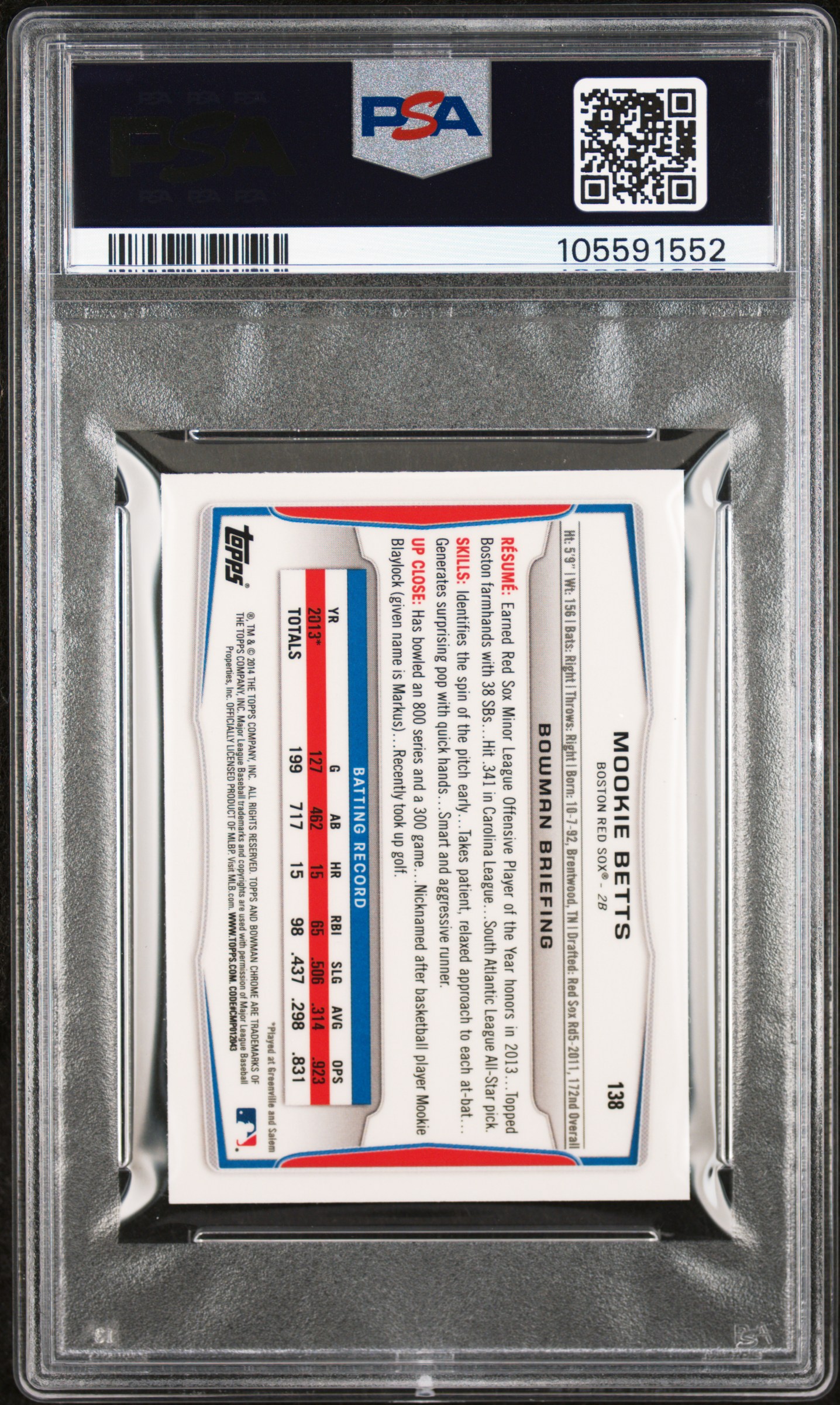 2014 Bowman Chrome Mini Mookie Betts #138 (Mini) Mint 9 back