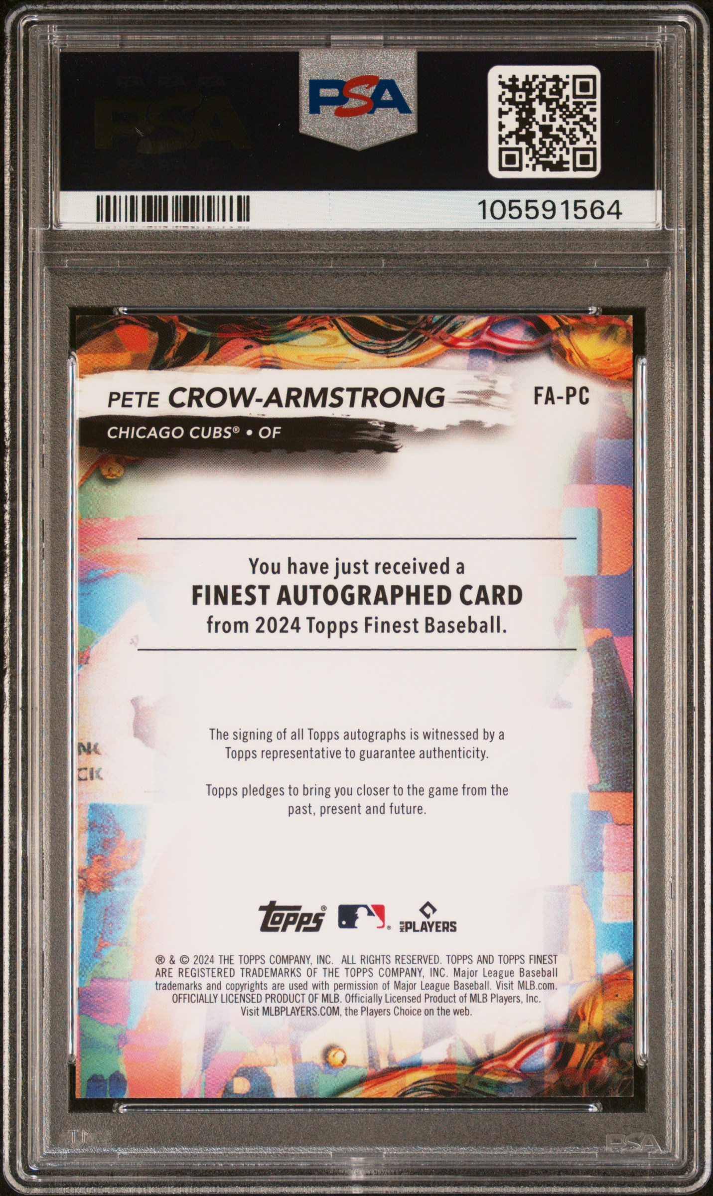 2024 Topps Finest Finest Autographs Pete Crow-Armstrong #Fapc (Auto-Purple Refractor) Mint 9 back