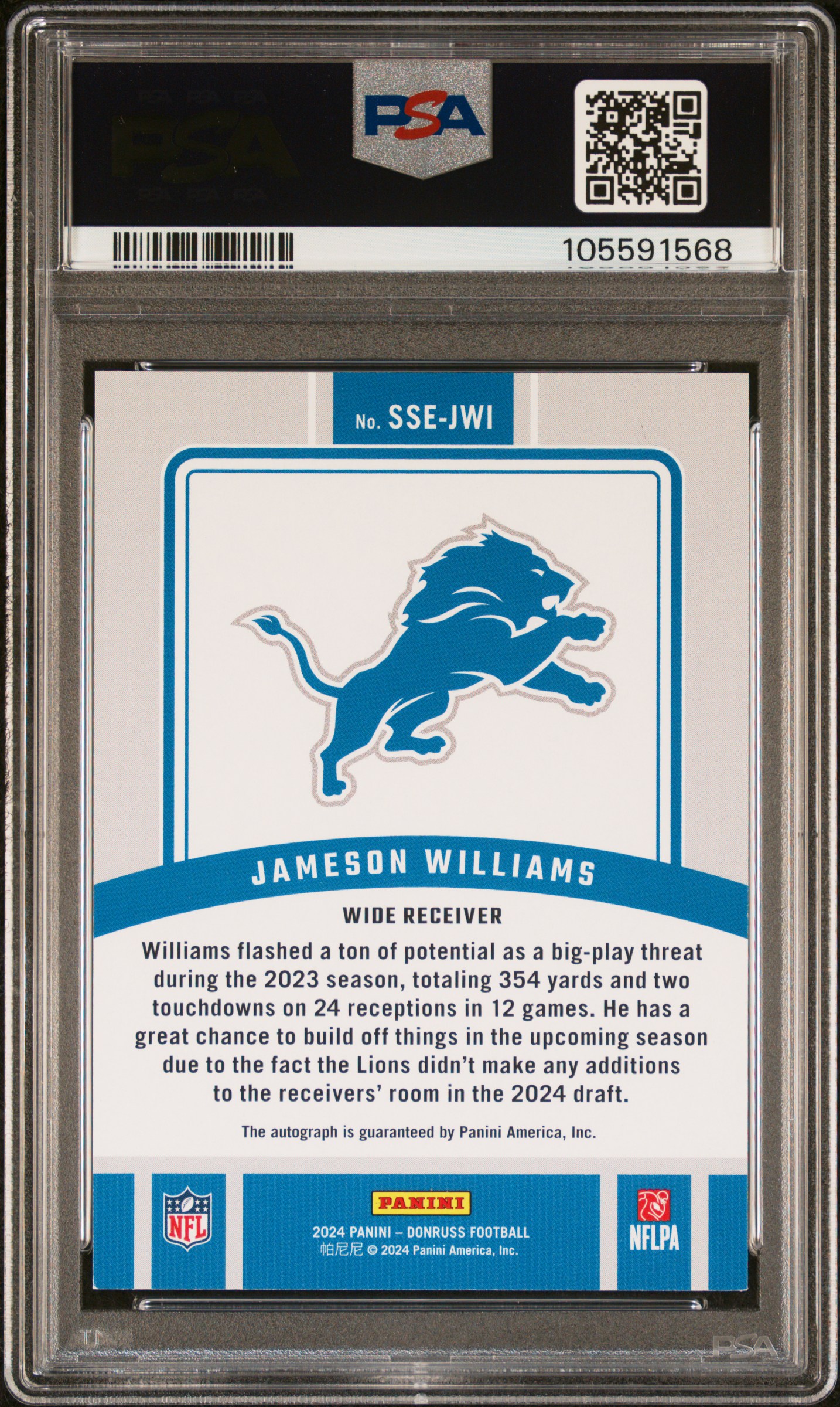 2024 Panini Donruss Signature Series Jameson Williams #Ssejwi Nm-Mt 8 back