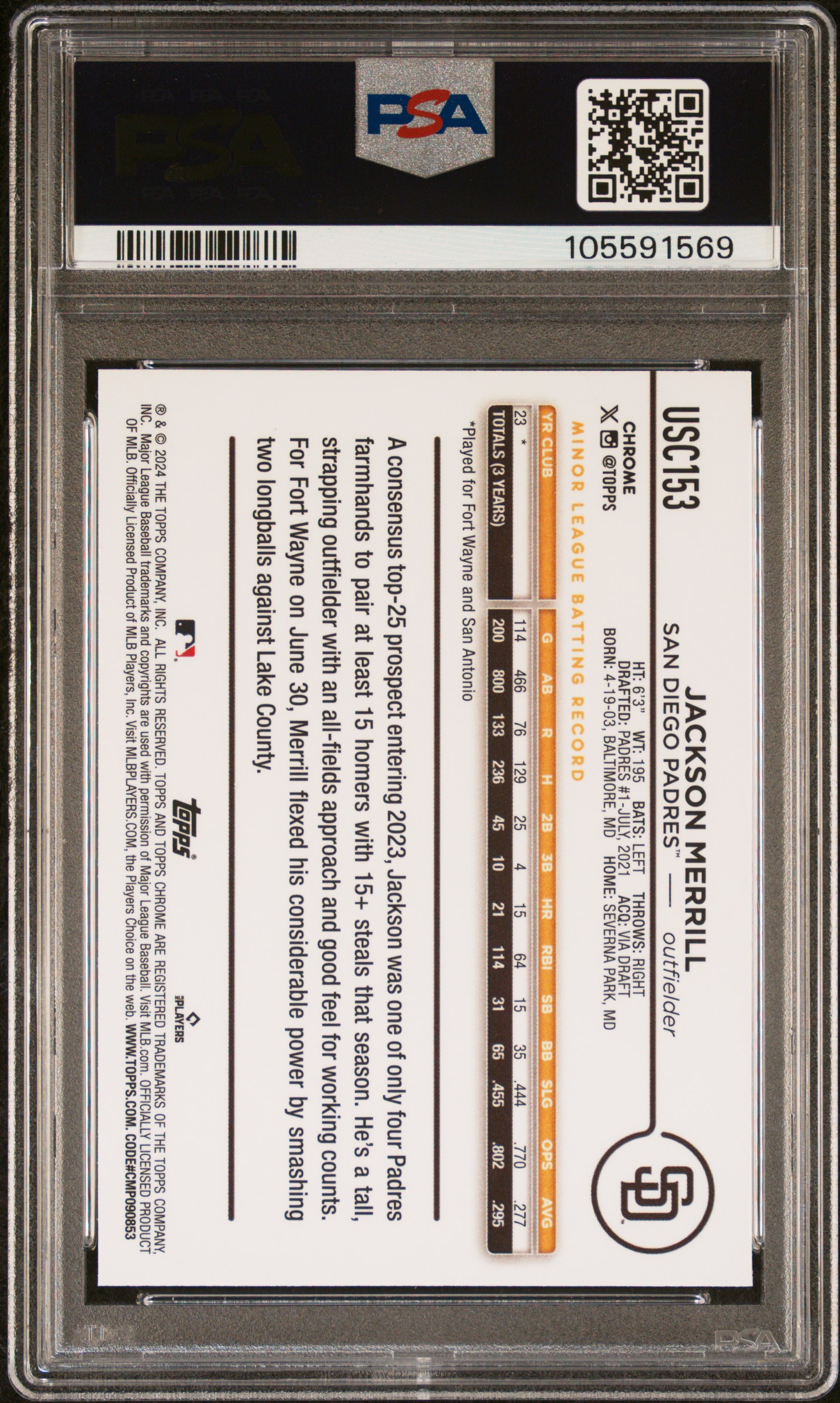 2024 Topps Chrome Update Jackson Merrill #Usc153 (Sp) Mint 9 back