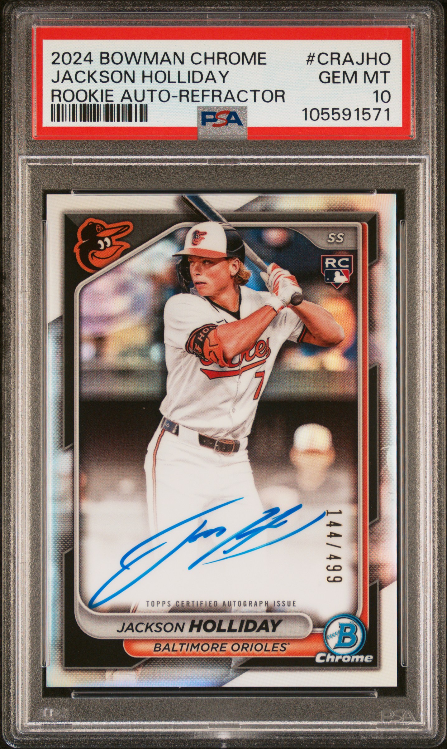 2024 Bowman Chrome Chrome Rookie Autographs Jackson Holliday #Crajho (Rookie Auto-Refractor) Gem Mt 10 front