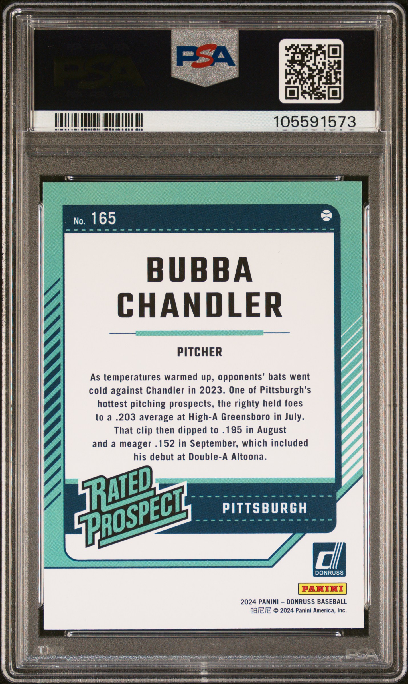 2024 Panini Donruss Bubba Chandler #165 (Liberty) Gem Mt 10 back