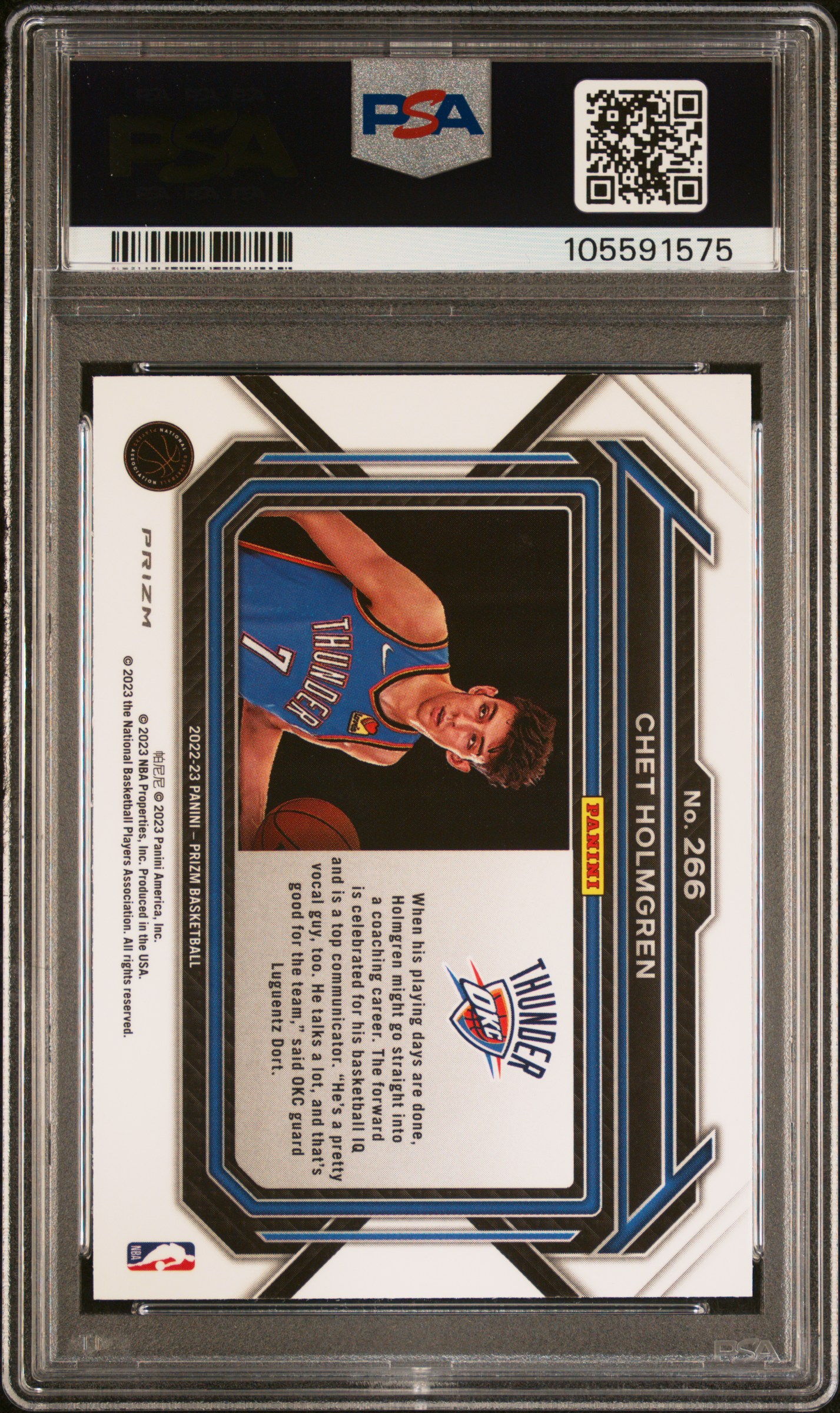 2022 Panini Prizm Chet Holmgren #266 (Variation) Mint 9 back