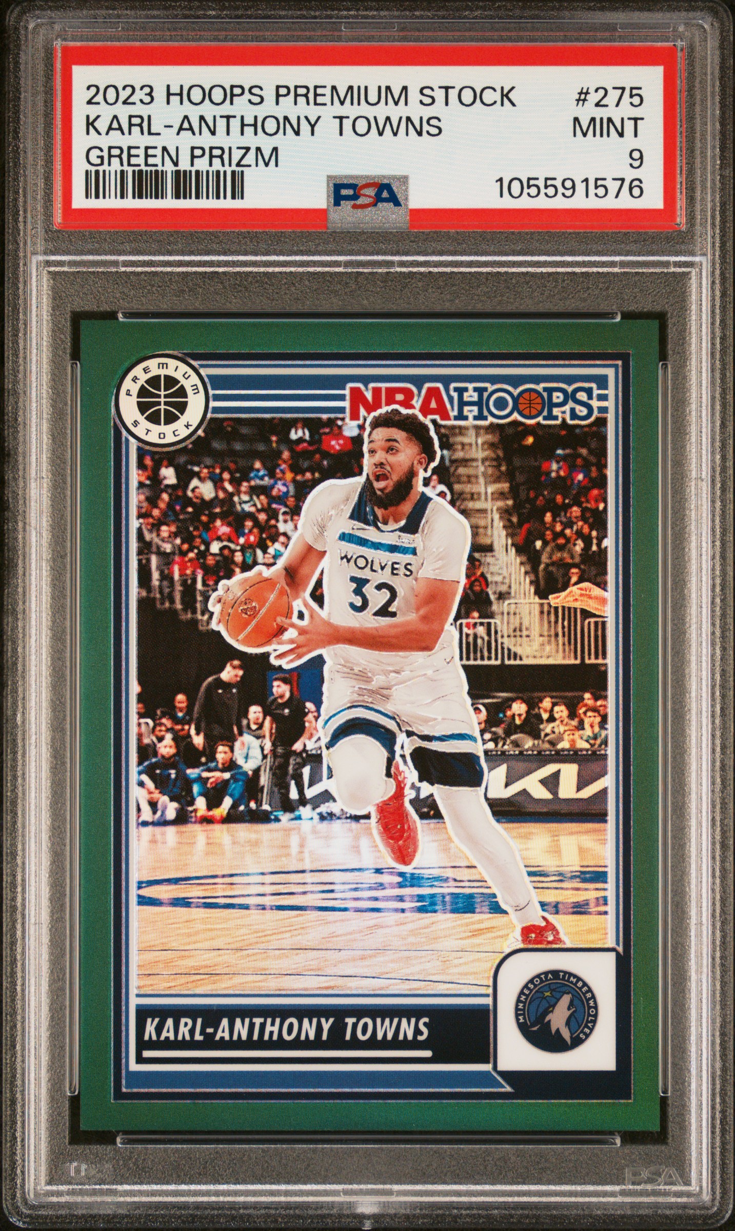 2023 Panini Hoops Premium Stock Karl-Anthony Towns #275 (Green Prizm) Mint 9 front