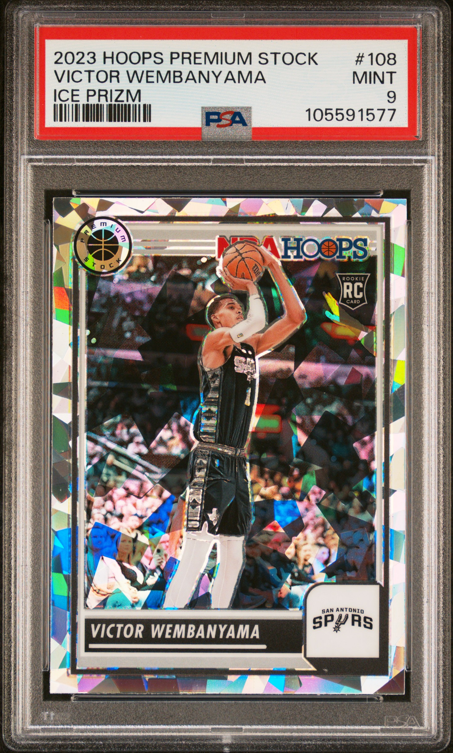2023 Panini Hoops Premium Stock Victor Wembanyama #108 (Ice Prizm) Mint 9 front