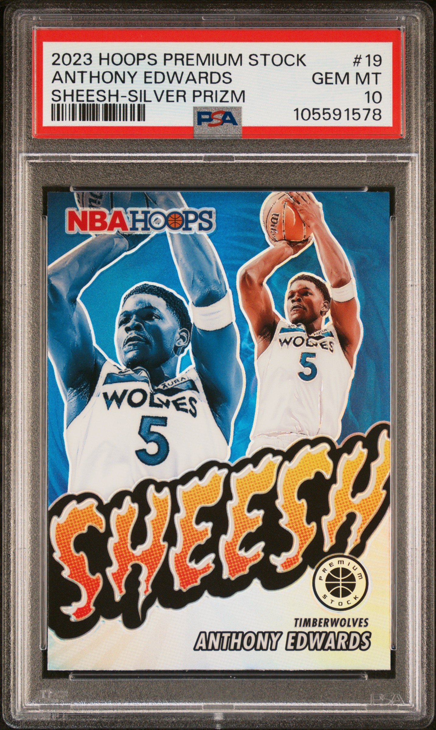 2023 Panini Hoops Premium Stock Sheesh Anthony Edwards #19 (Sheesh-Silver Prizm) Gem Mt 10 front