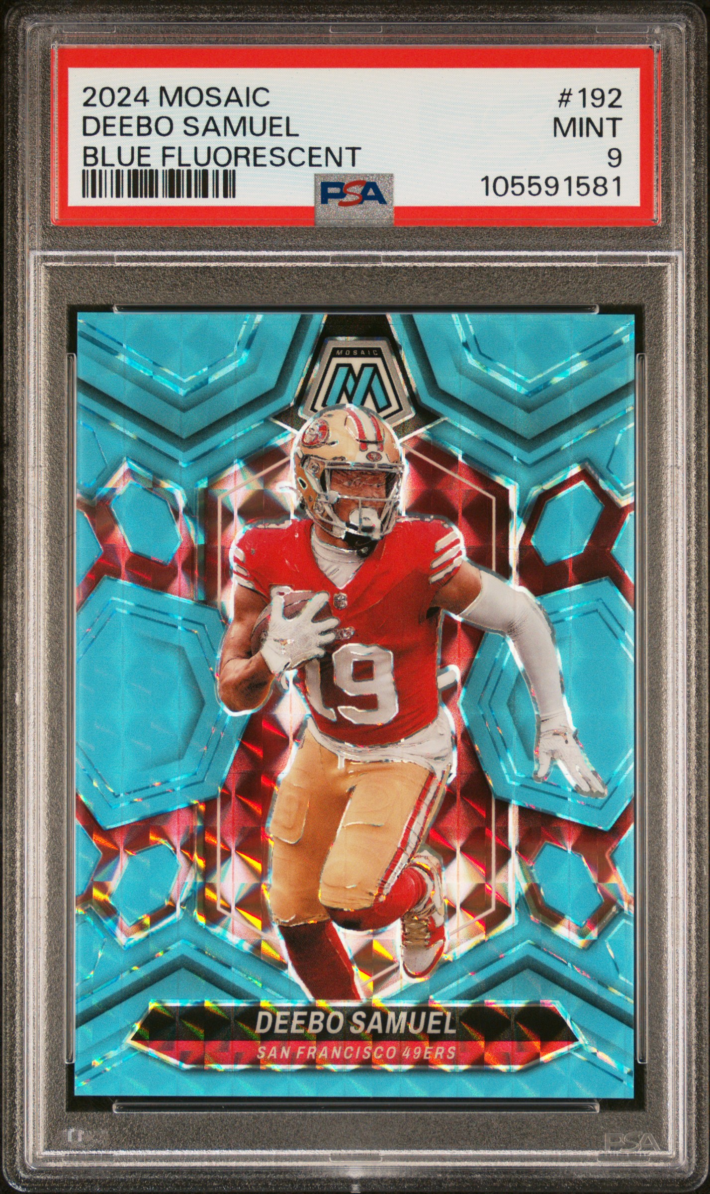 2024 Panini Mosaic Deebo Samuel #192 (Blue Fluorescent) Mint 9 front