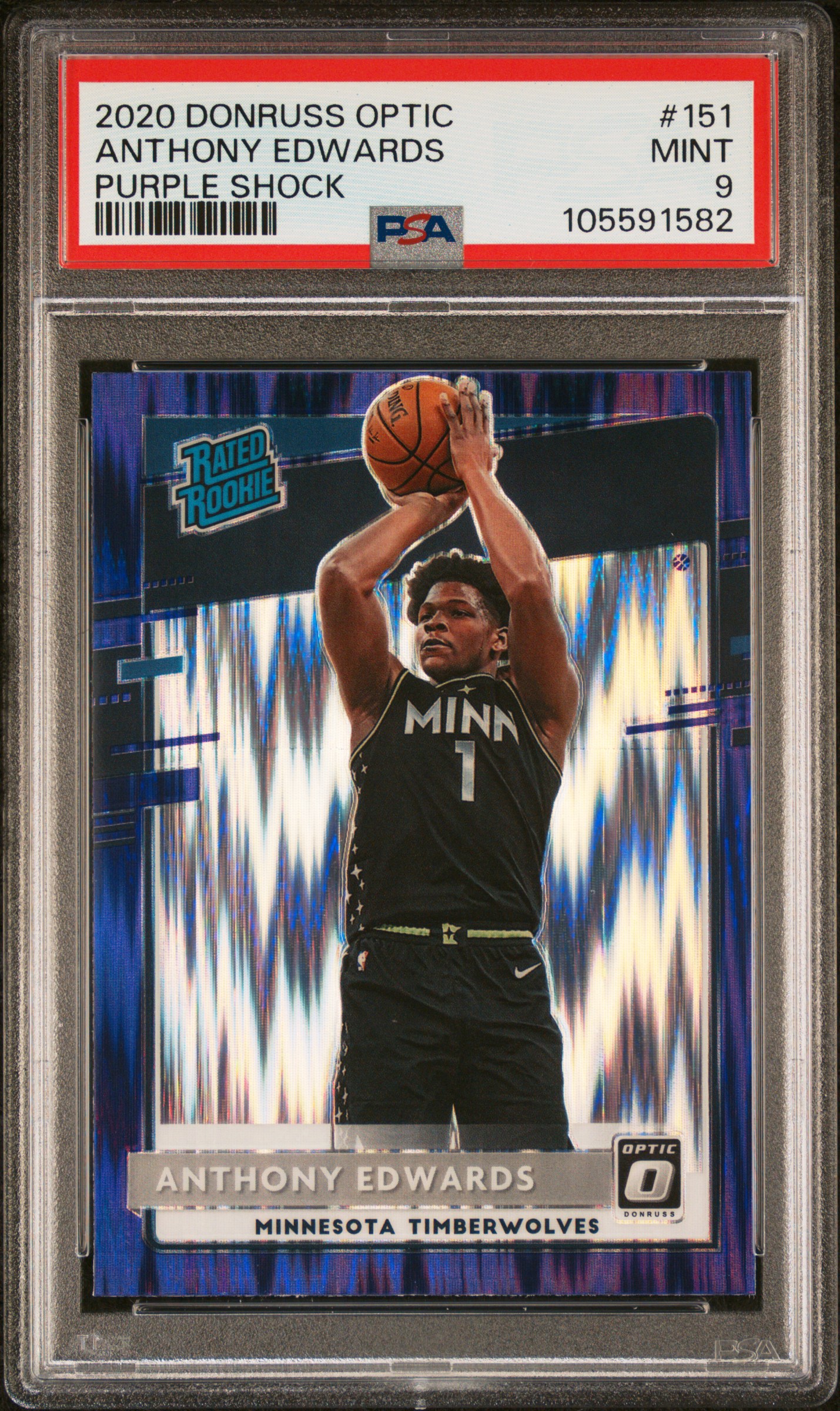 2020 Panini Donruss Optic Anthony Edwards #151 (Purple Shock) Mint 9 front