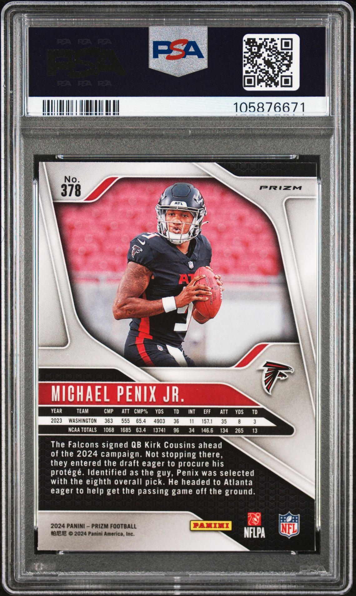 2024 Panini Prizm Michael Penix Jr. #378 (Neon Green Pulsar) Gem Mt 10 back