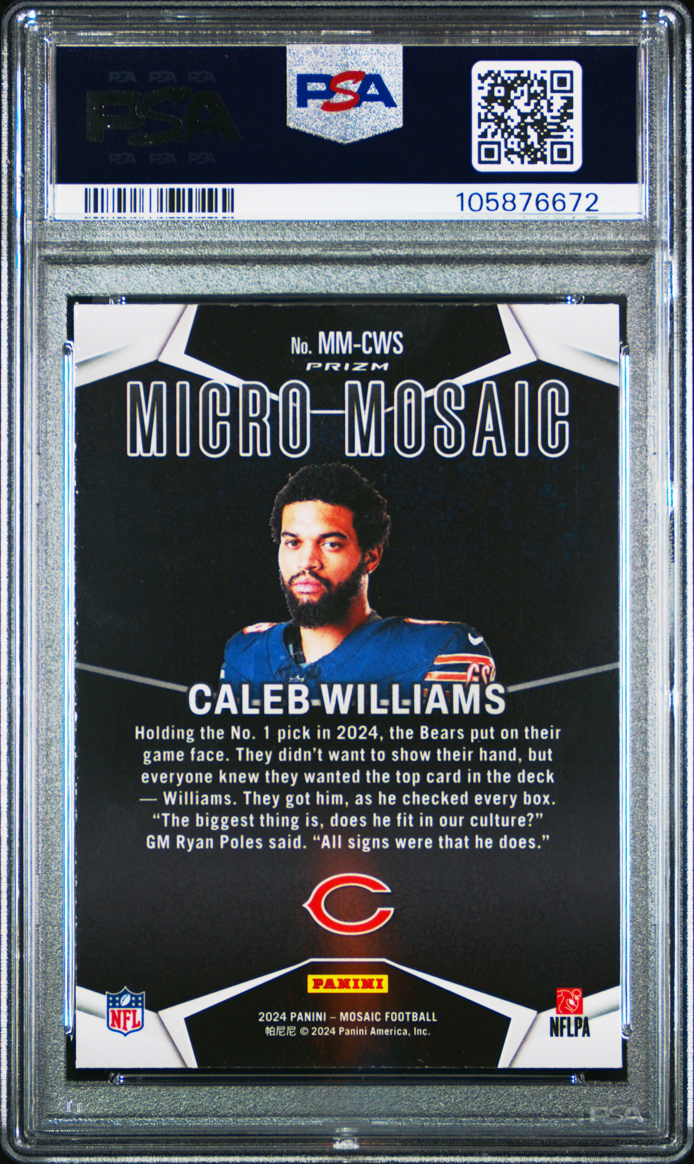 2024 Panini Mosaic Micro Mosaic Caleb Williams #Mmcws Gem Mt 10 back
