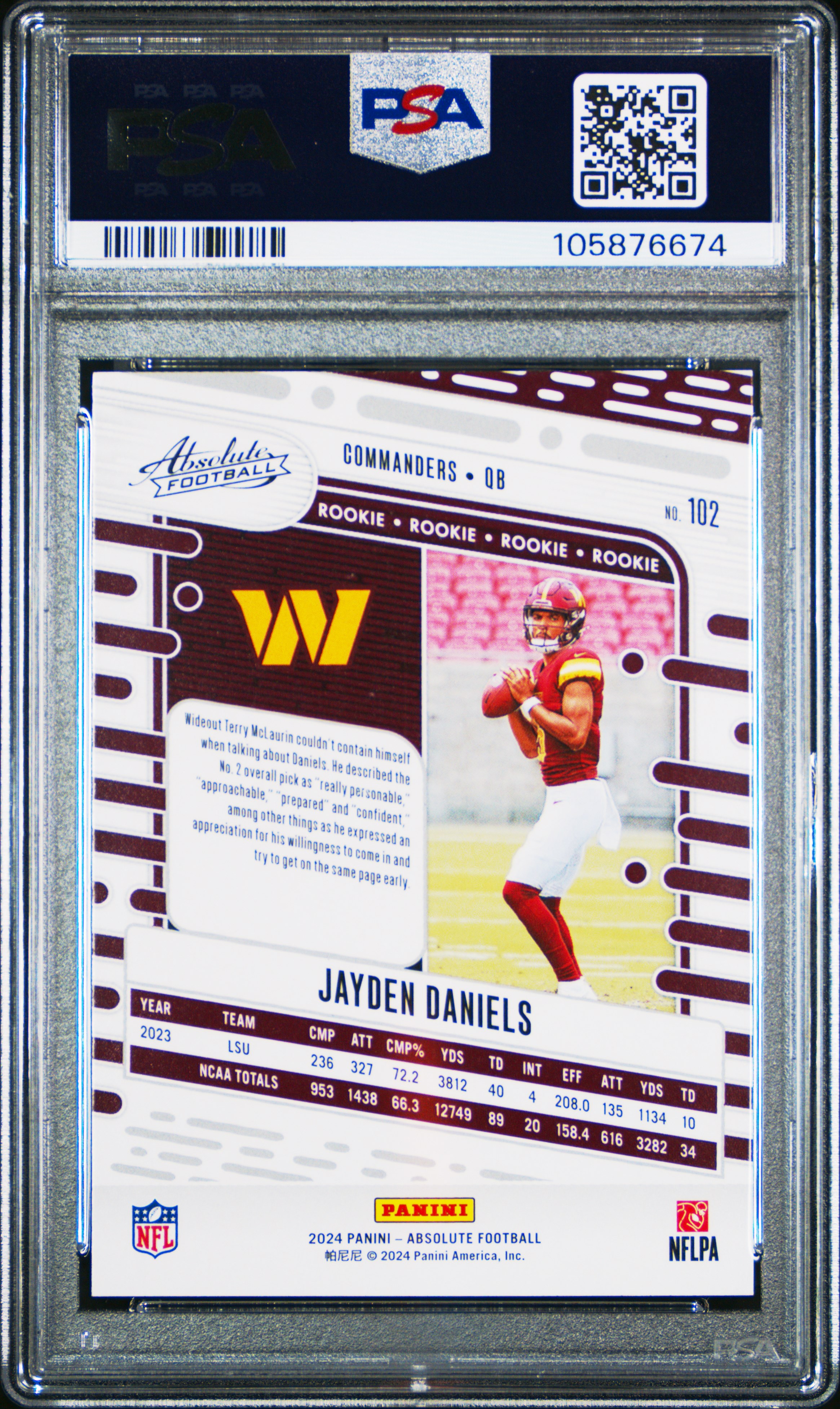 2024 Panini Absolute Jayden Daniels #102 Gem Mt 10 back