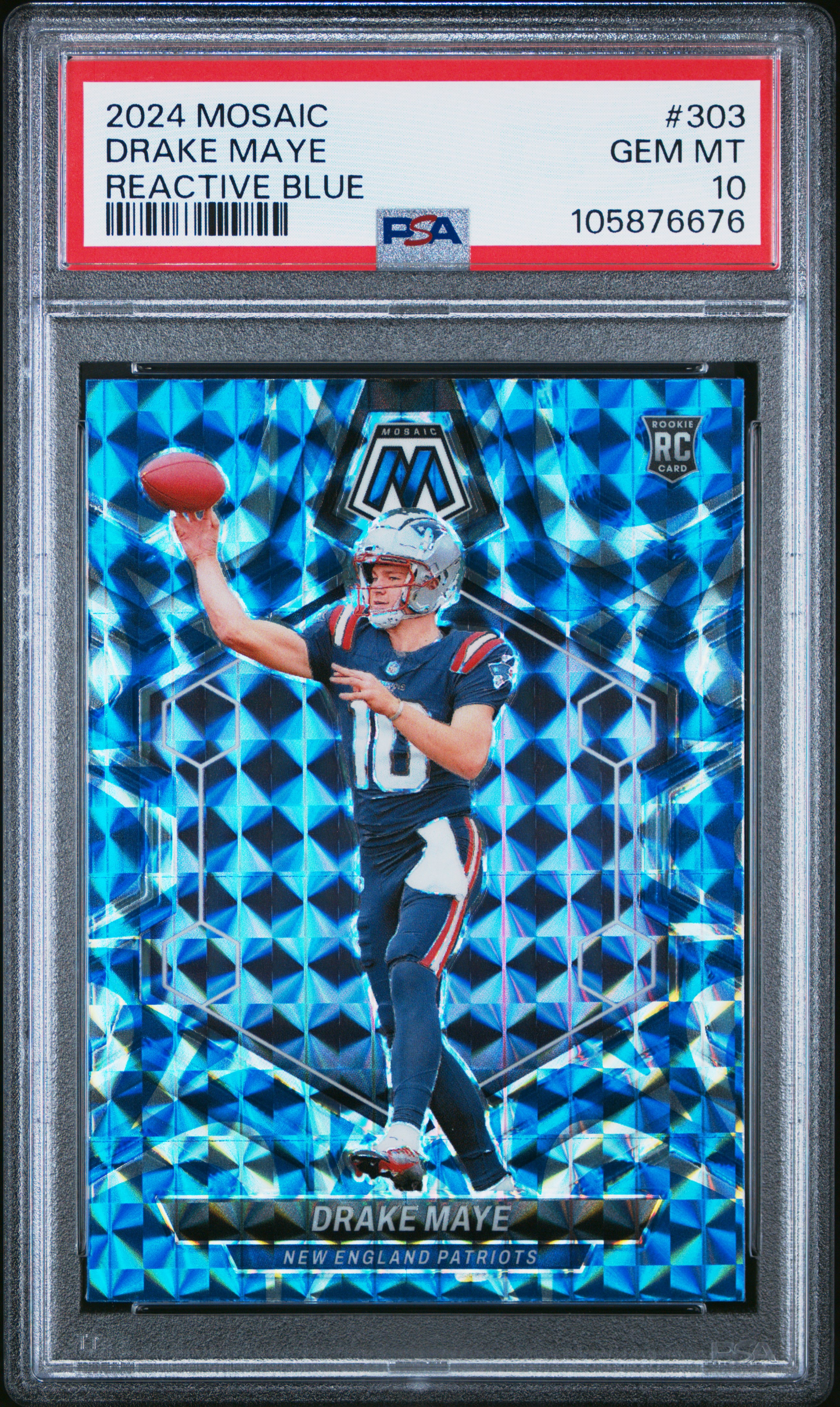 2024 Panini Mosaic Drake Maye #303 (Reactive Blue) Gem Mt 10 front