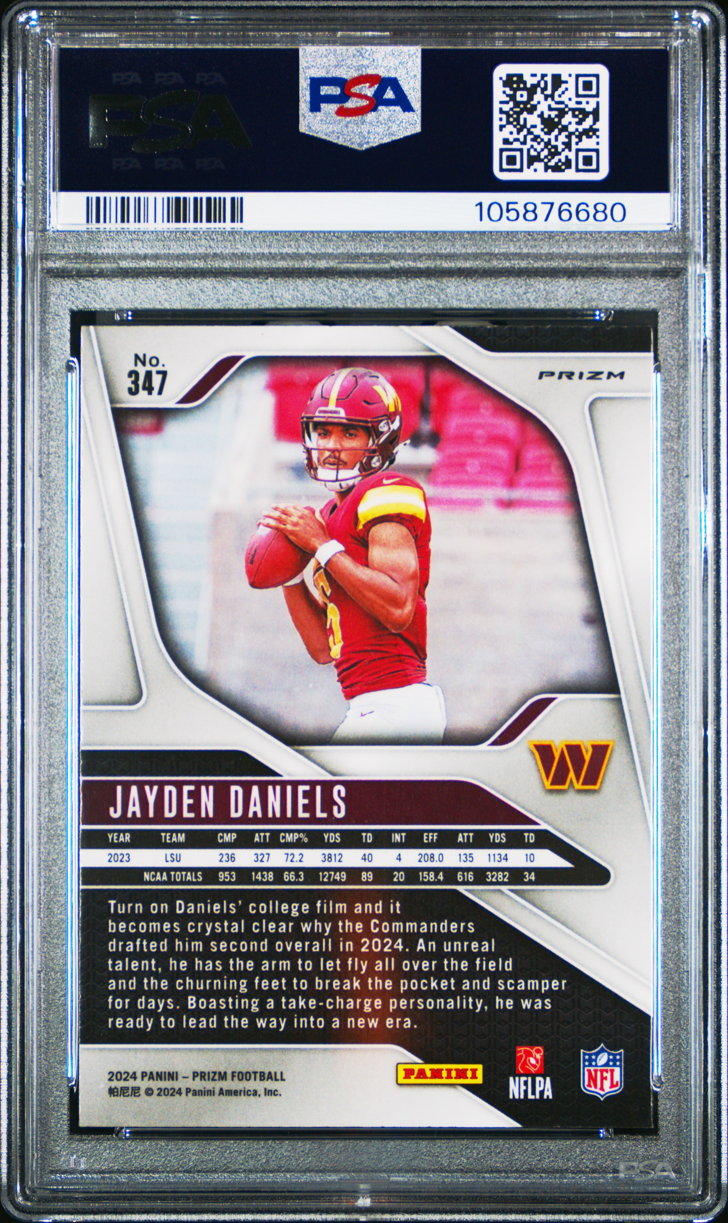 2024 Panini Prizm Jayden Daniels #347 (Lazer Prizm) Gem Mt 10 back