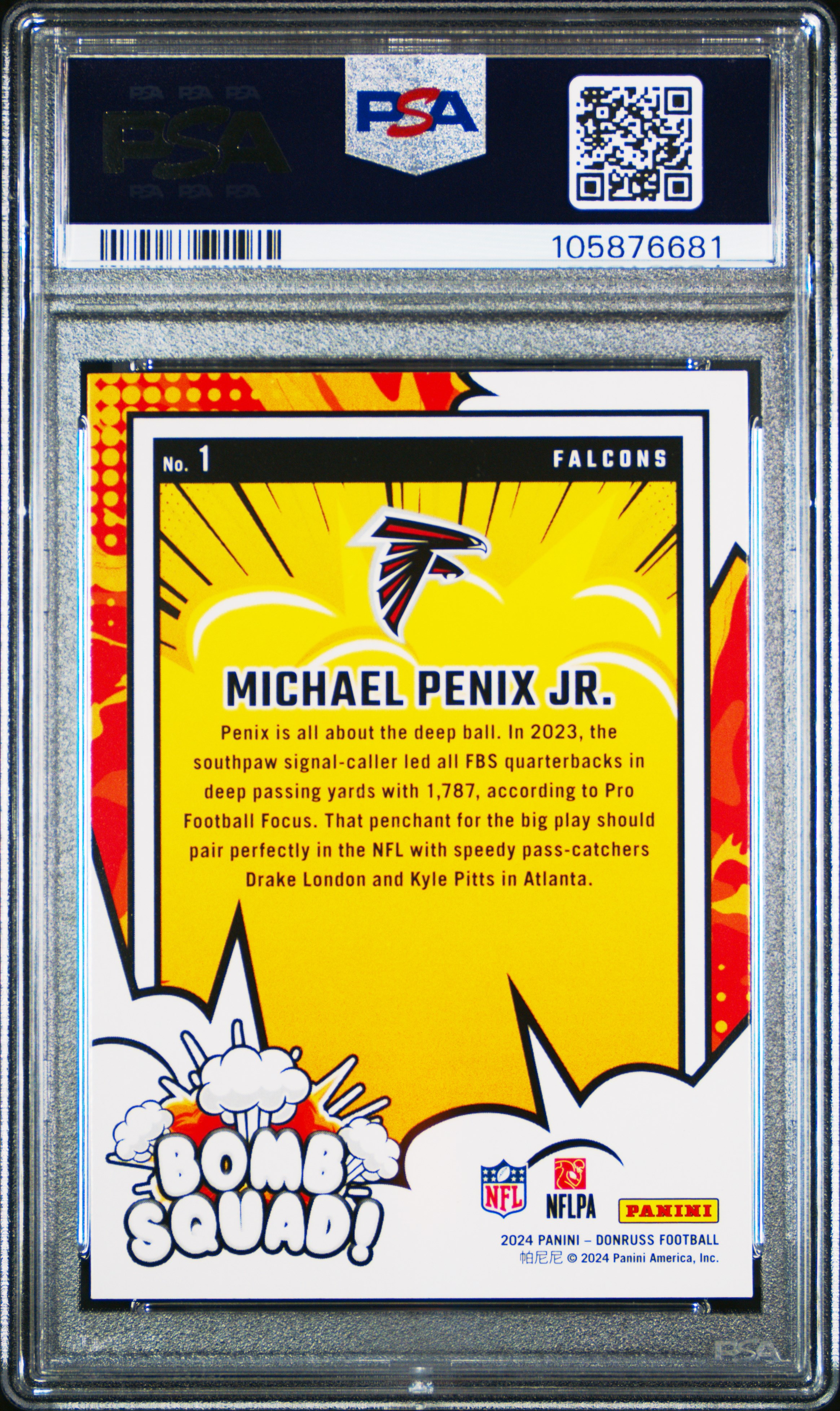 2024 Panini Donruss Bomb Squad Michael Penix Jr. #1 Gem Mt 10 back