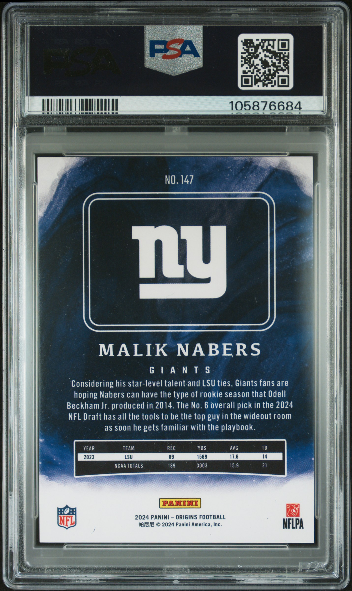 2024 Panini Origins Malik Nabers #147 (Holo Orange) Mint 9 back