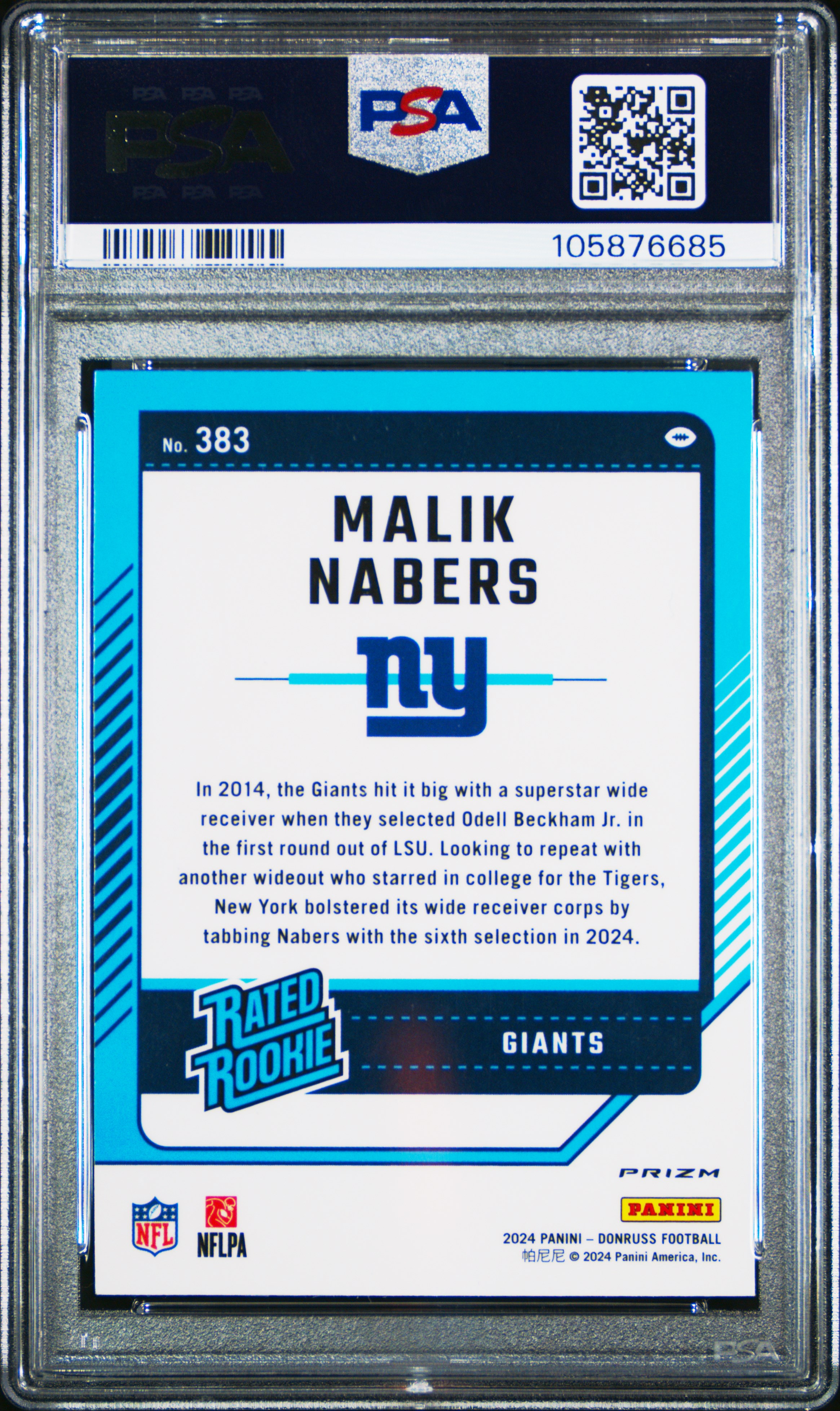 2024 Panini Donruss Malik Nabers #383 (Optic Preview-Red Pandora) Mint 9 back