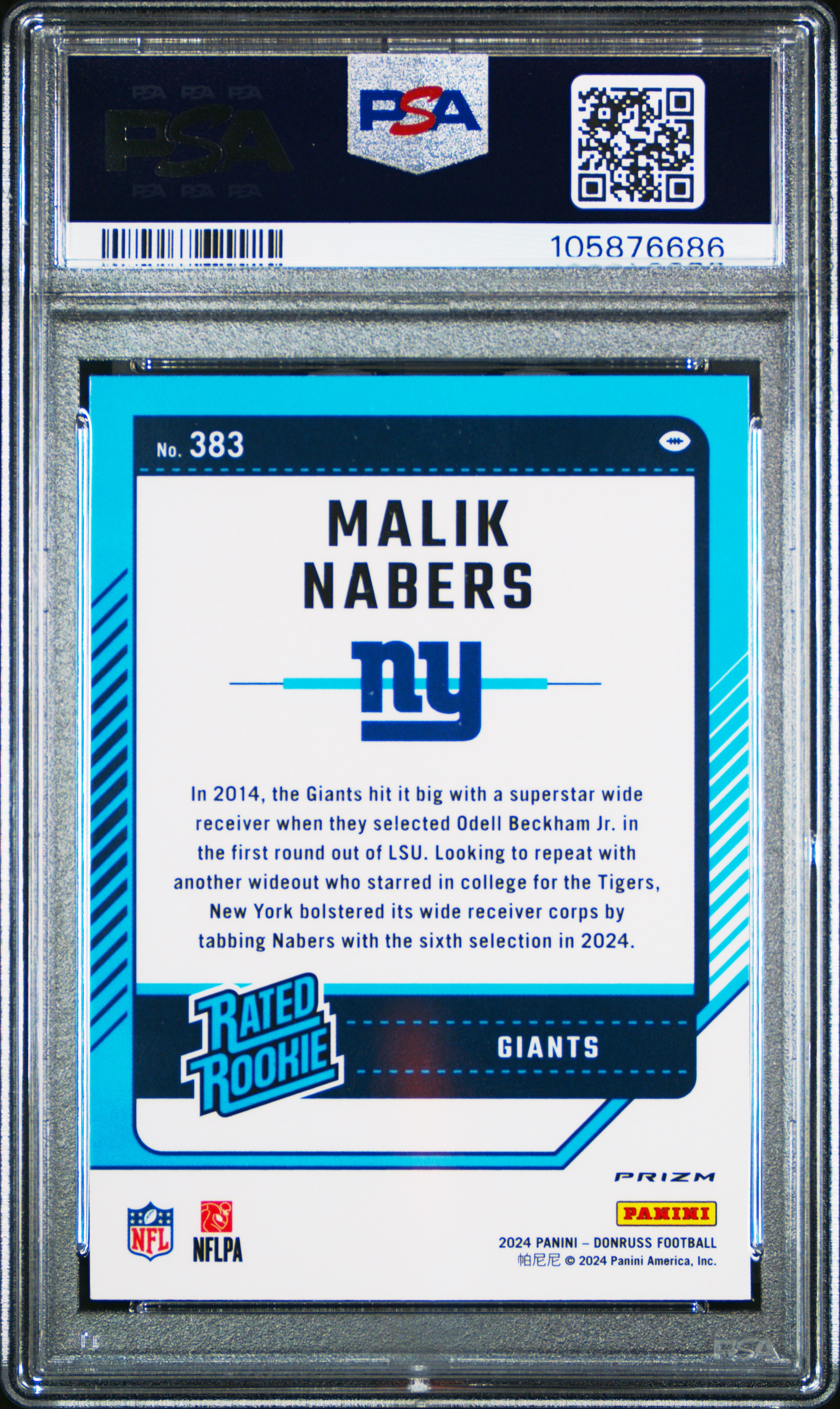 2024 Panini Donruss Malik Nabers #383 (Optic Preview-Red Pandora) Gem Mt 10 back