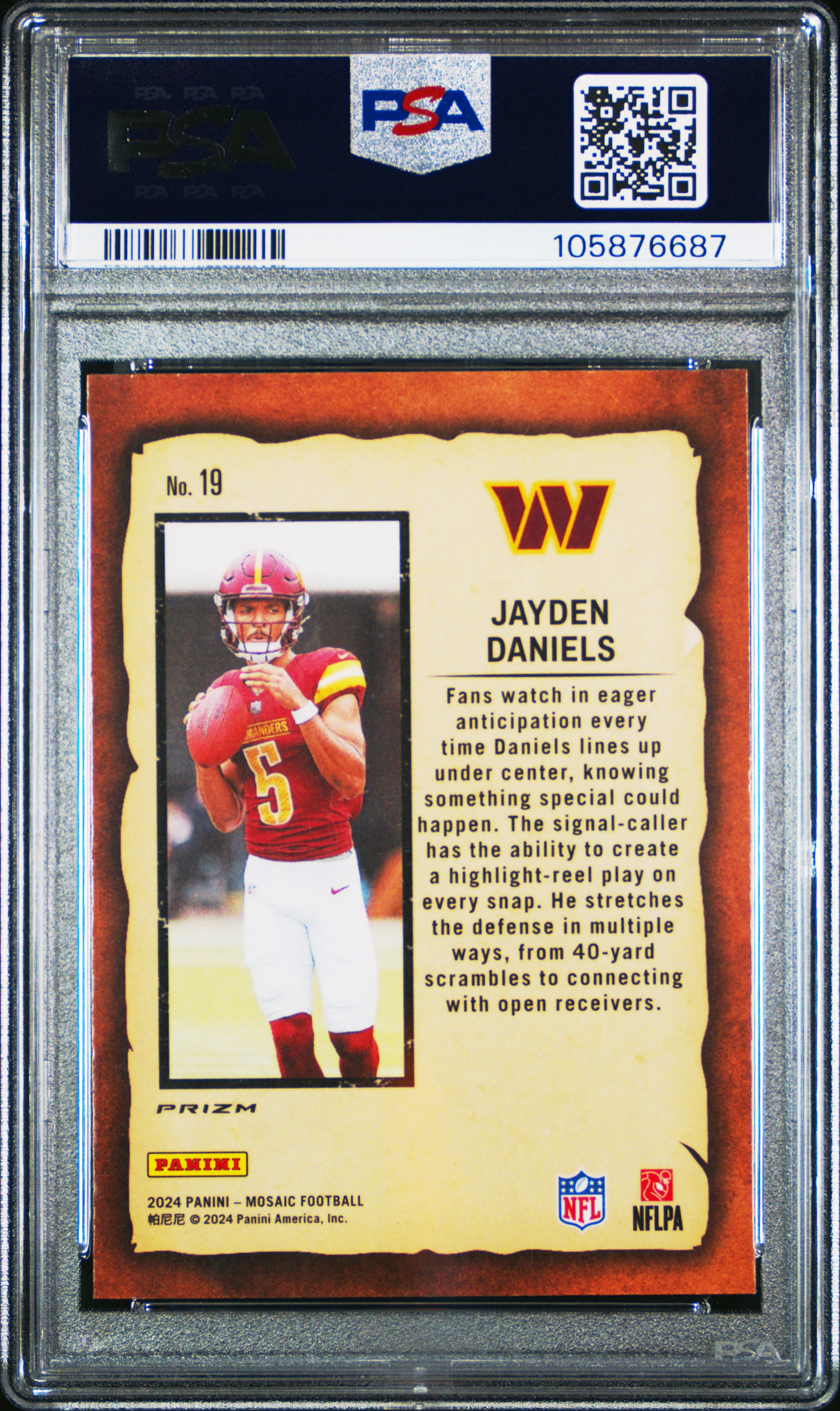 2024 Panini Mosaic Notoriety Jayden Daniels #19 (Notoriety-Green) Mint 9 back
