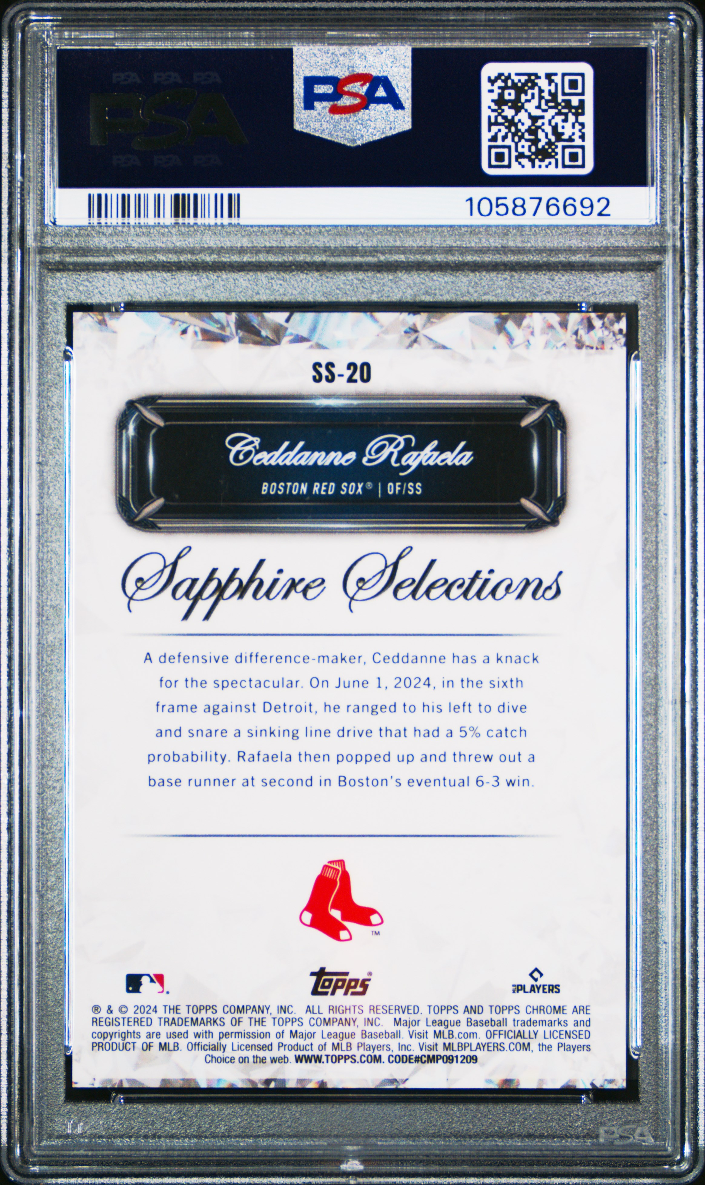 2024 Topps Chrome Sapphire Sapphire Selections Ceddanne Rafaela #Ss20 (Sapphire Selections) Gem Mt 10 back