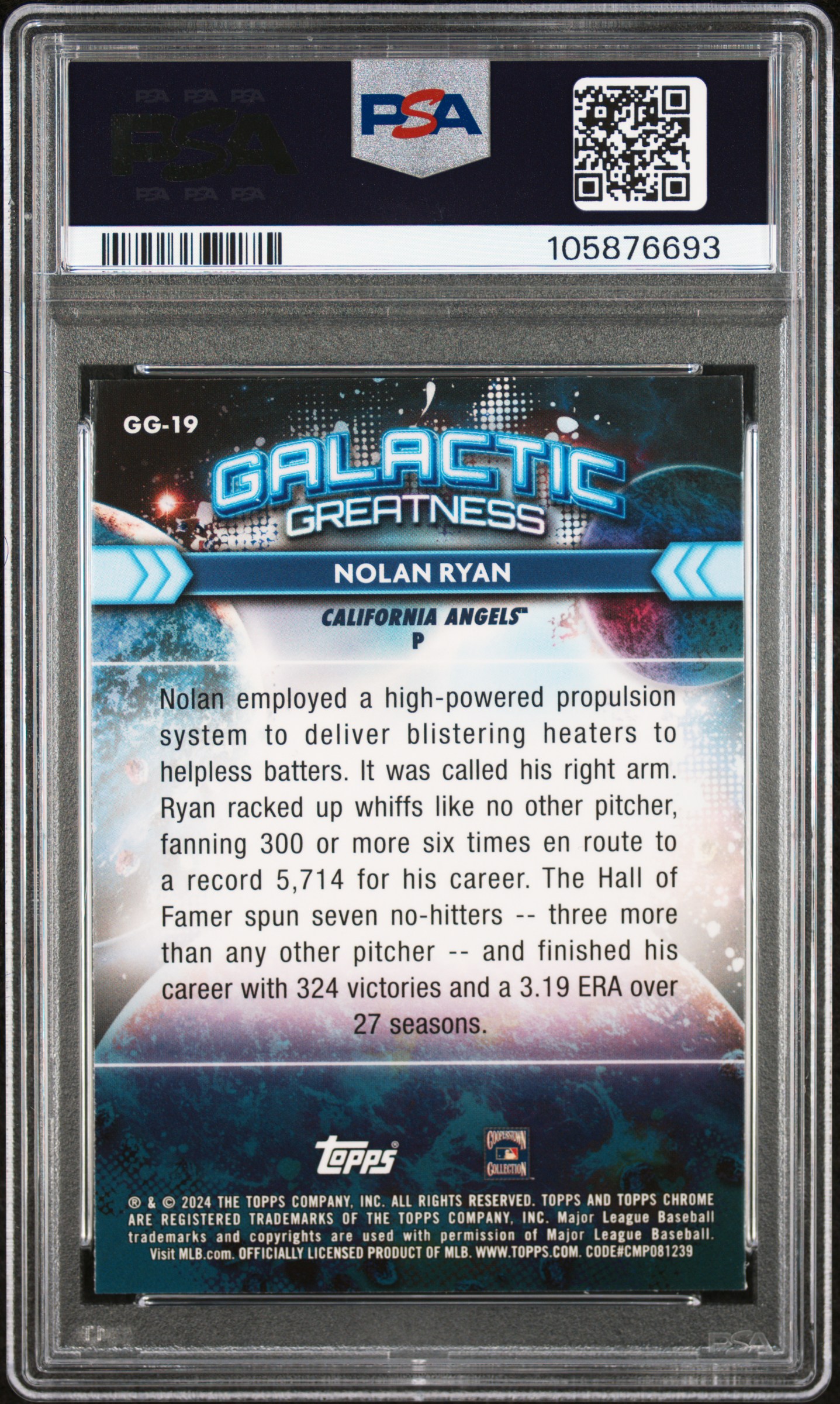 2024 Topps Chrome Cosmic Galactic Greatness Nolan Ryan #19 (Gg-Gold Interstellar Ref) Mint 9 back