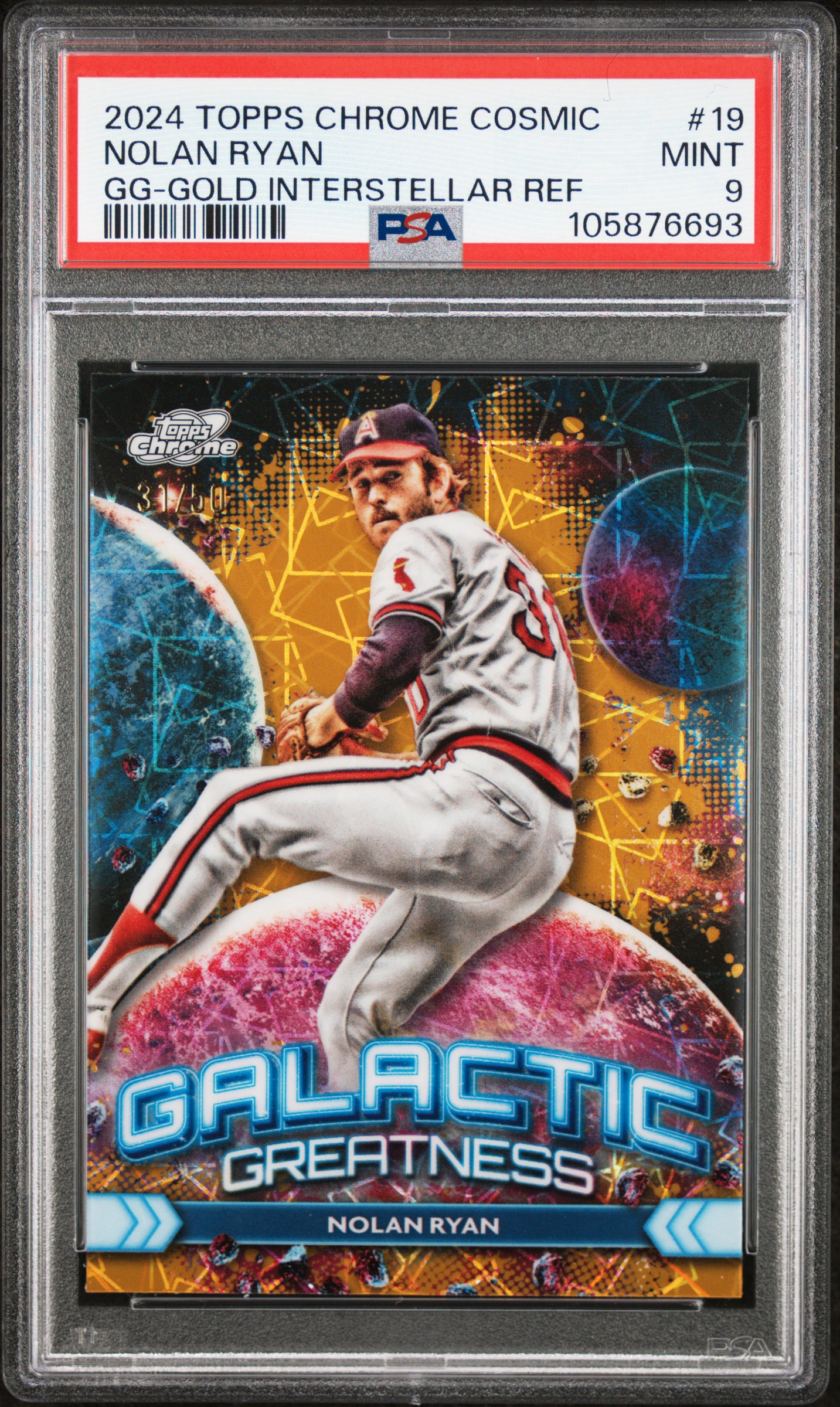 2024 Topps Chrome Cosmic Galactic Greatness Nolan Ryan #19 (Gg-Gold Interstellar Ref) Mint 9 front