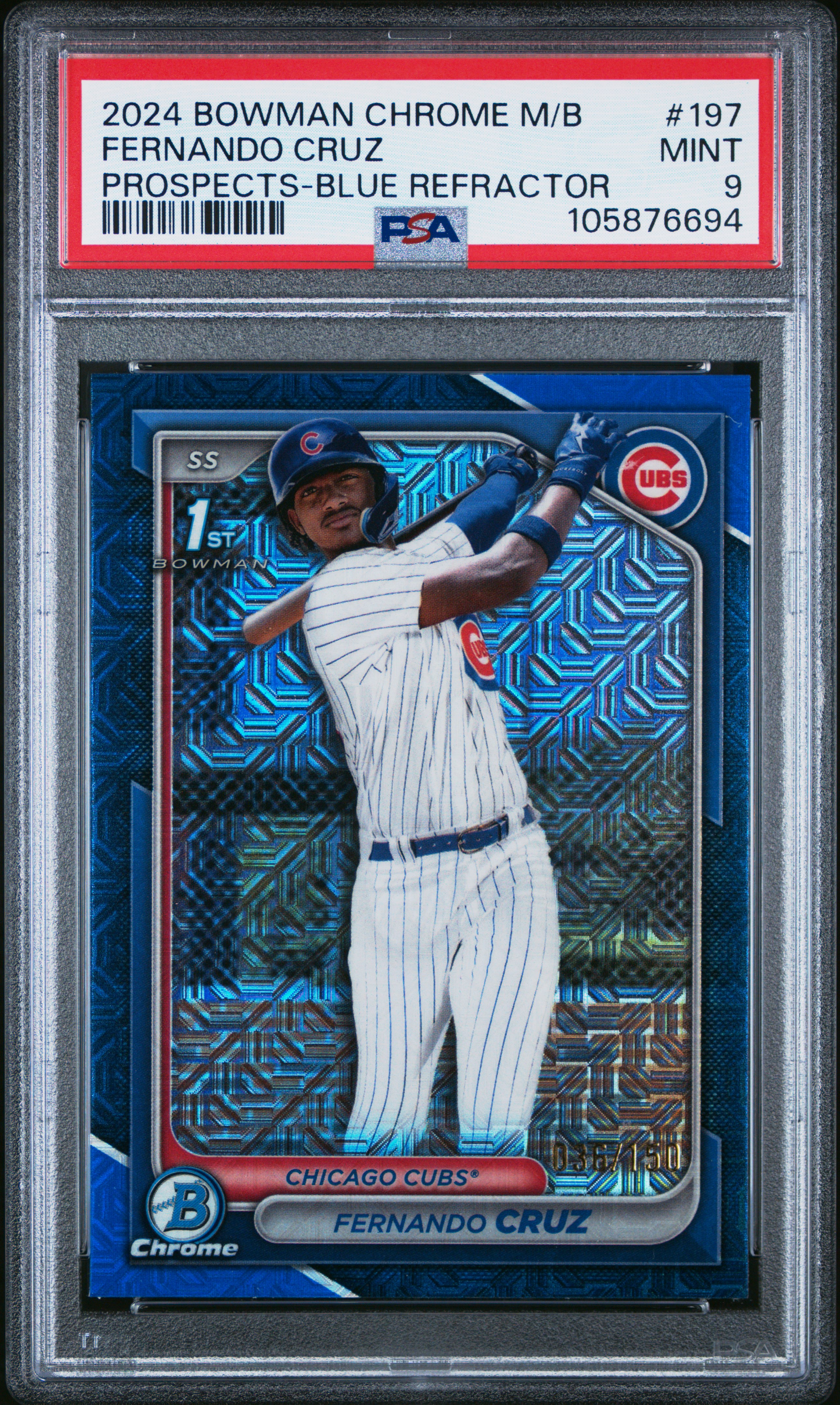 2024 Bowman Mega Box Chrome Prospects Fernando Cruz #197 (Prospects-Blue Refractor) Mint 9 front