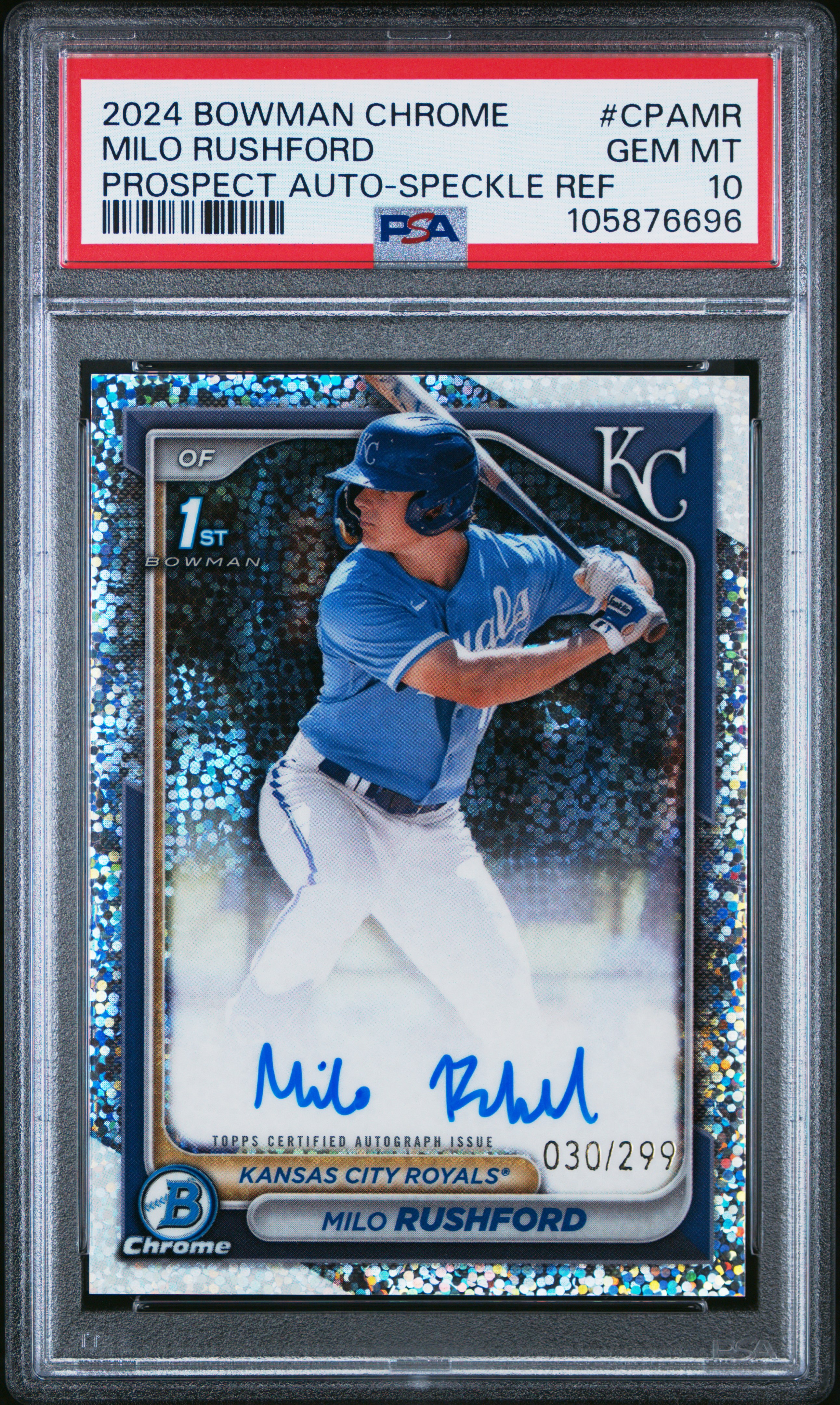 2024 Bowman Chrome Prospect Autographs Milo Rushford #Cpamr (Prospect Auto-Speckle Ref) Gem Mt 10 front