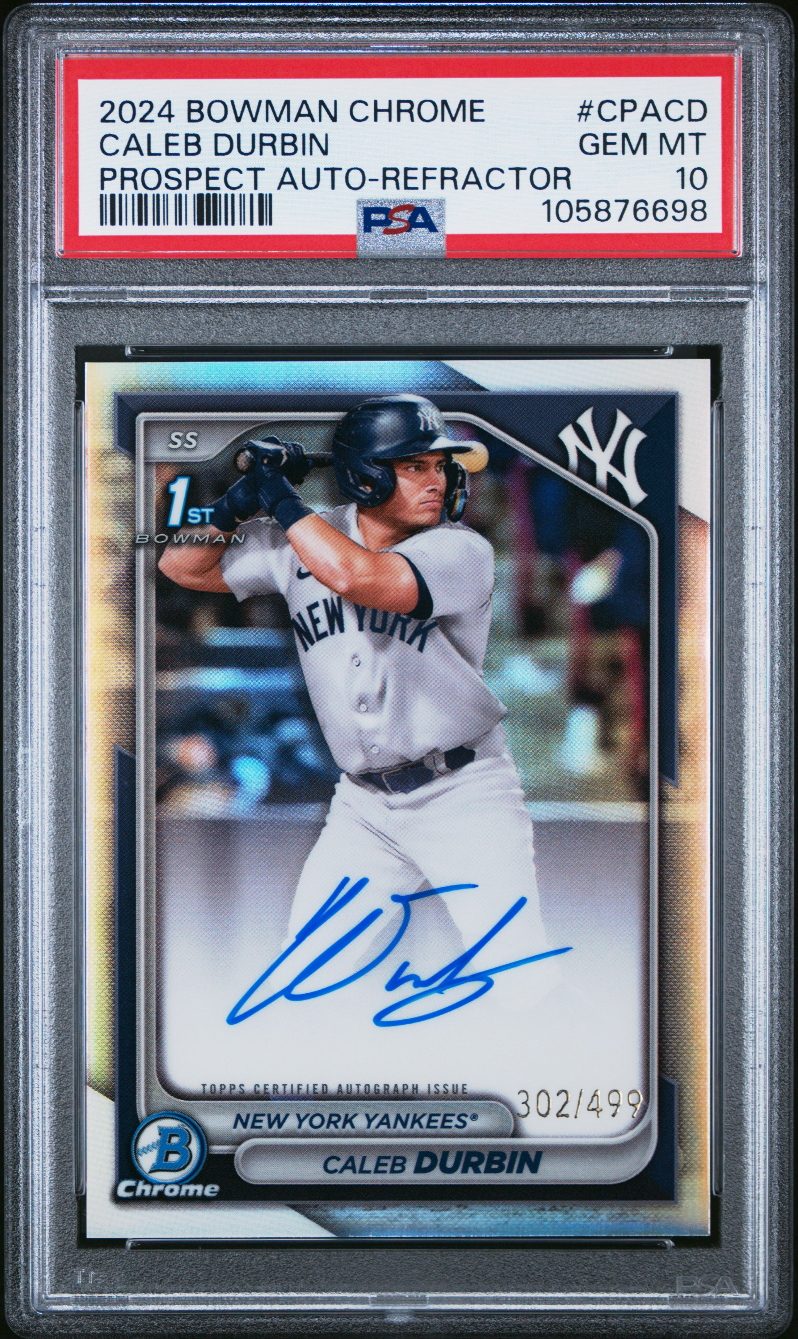 2024 Bowman Chrome Prospect Autographs Caleb Durbin #Cpacd (Prospect Auto-Refractor) Gem Mt 10 front