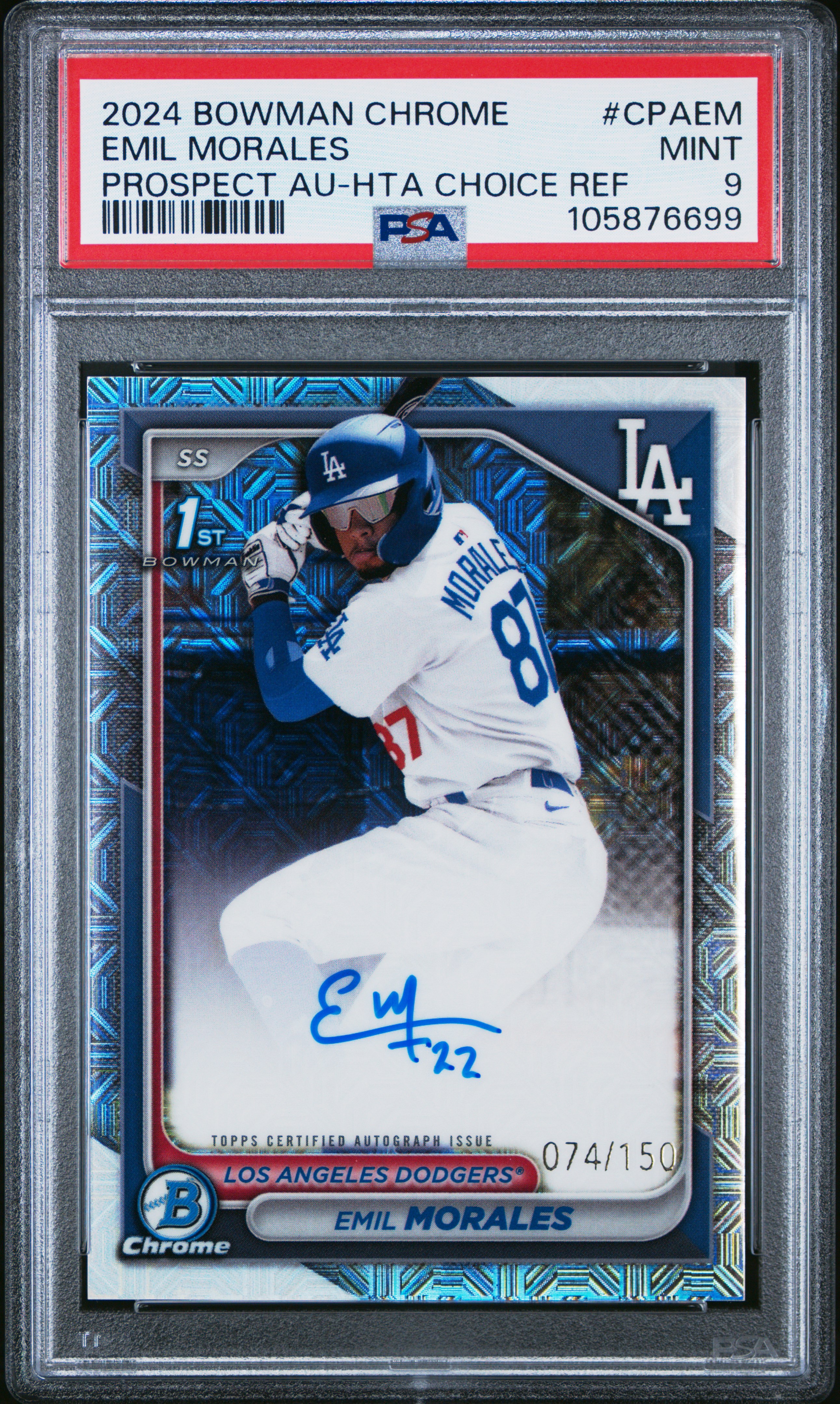 2024 Bowman Chrome Prospect Autographs Emil Morales #Cpaem (Prospect Au-Hta Choice Ref) Mint 9 front