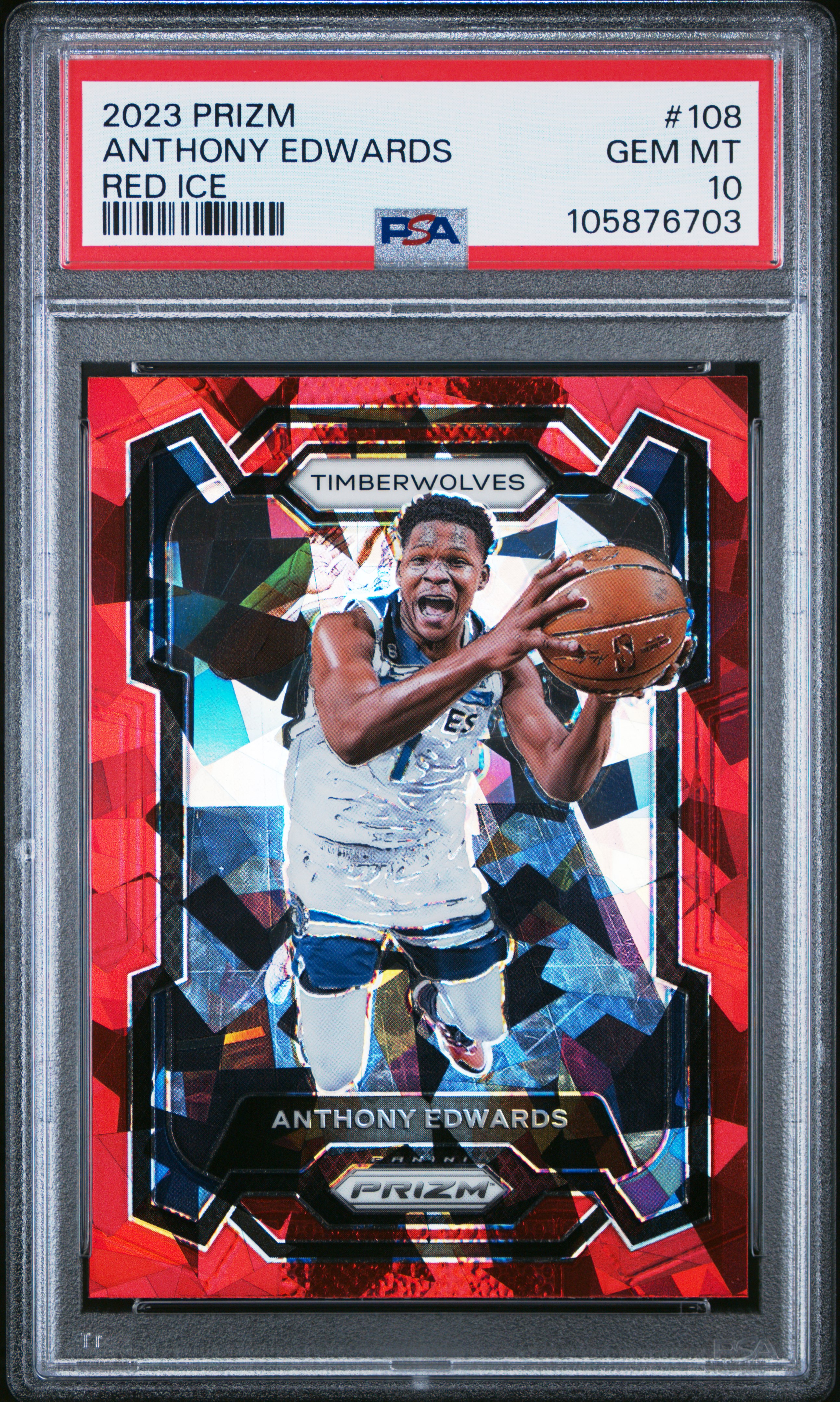 2023 Panini Prizm Anthony Edwards #108 (Red Ice) Gem Mt 10 front